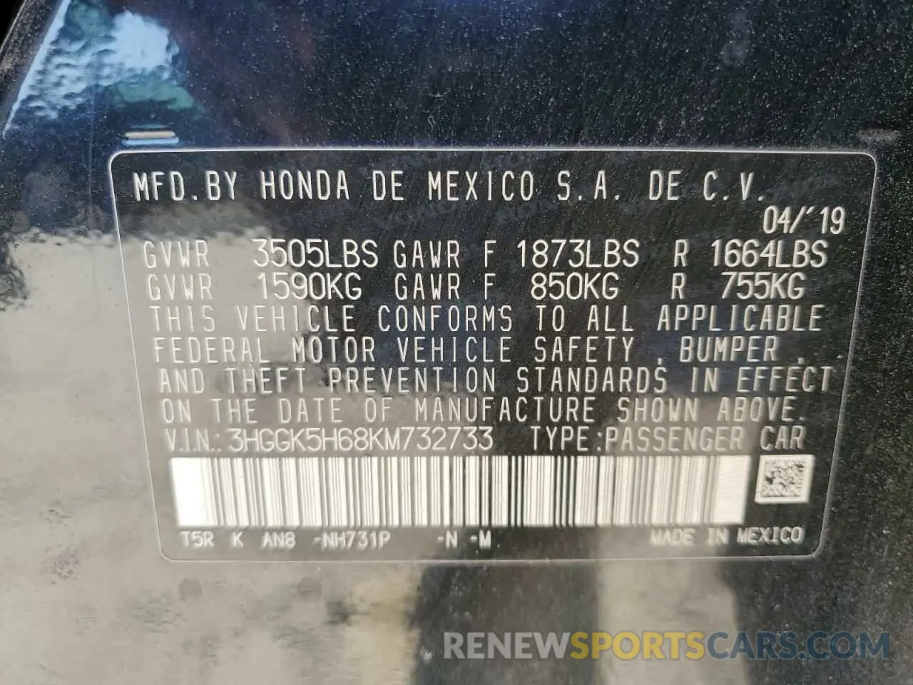 13 Photograph of a damaged car 3HGGK5H68KM732733 HONDA FIT 2019