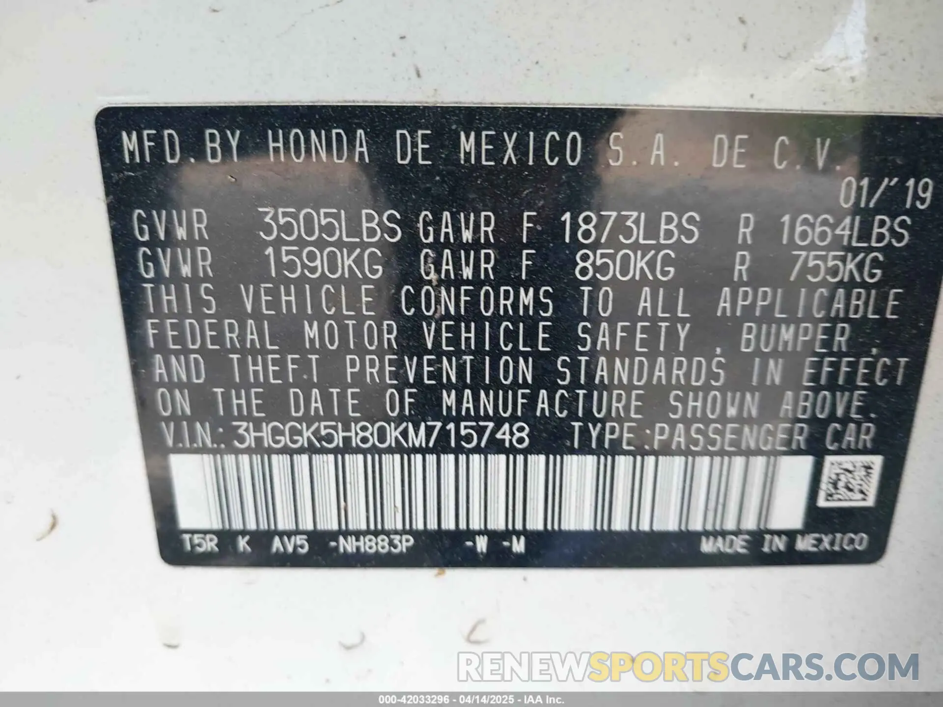 9 Photograph of a damaged car 3HGGK5H80KM715748 HONDA FIT 2019