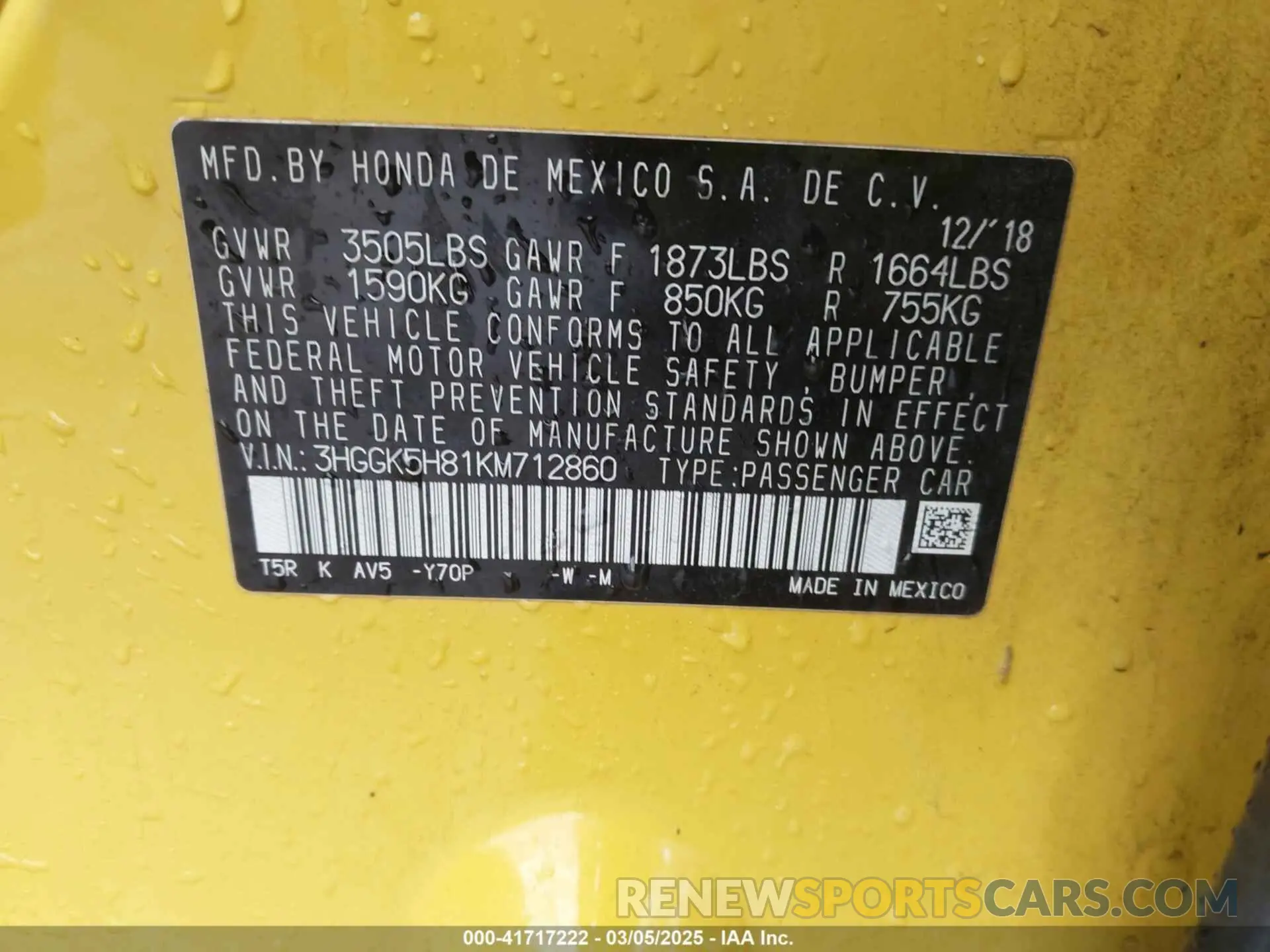 9 Photograph of a damaged car 3HGGK5H81KM712860 HONDA FIT 2019