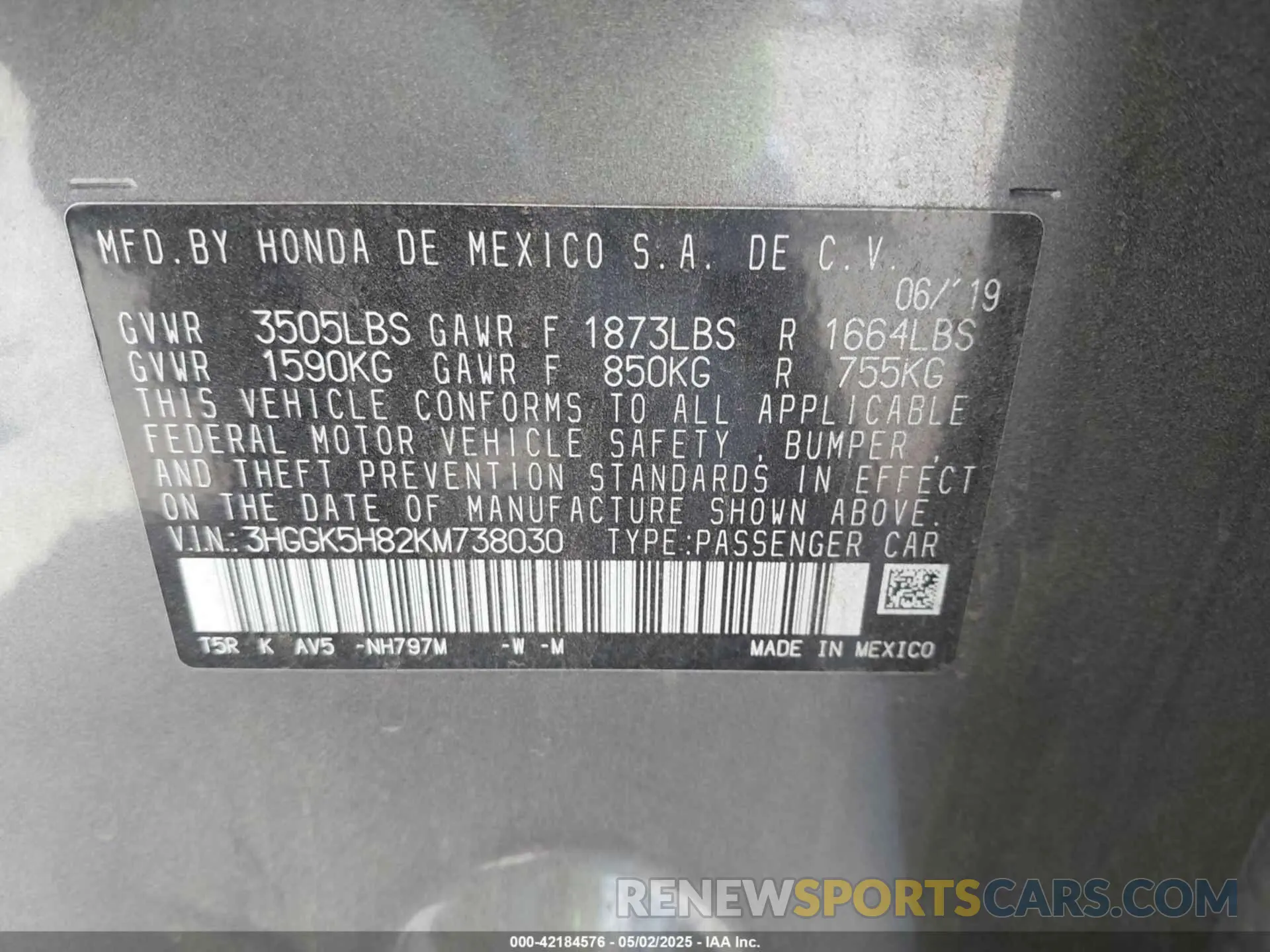 9 Photograph of a damaged car 3HGGK5H82KM738030 HONDA FIT 2019