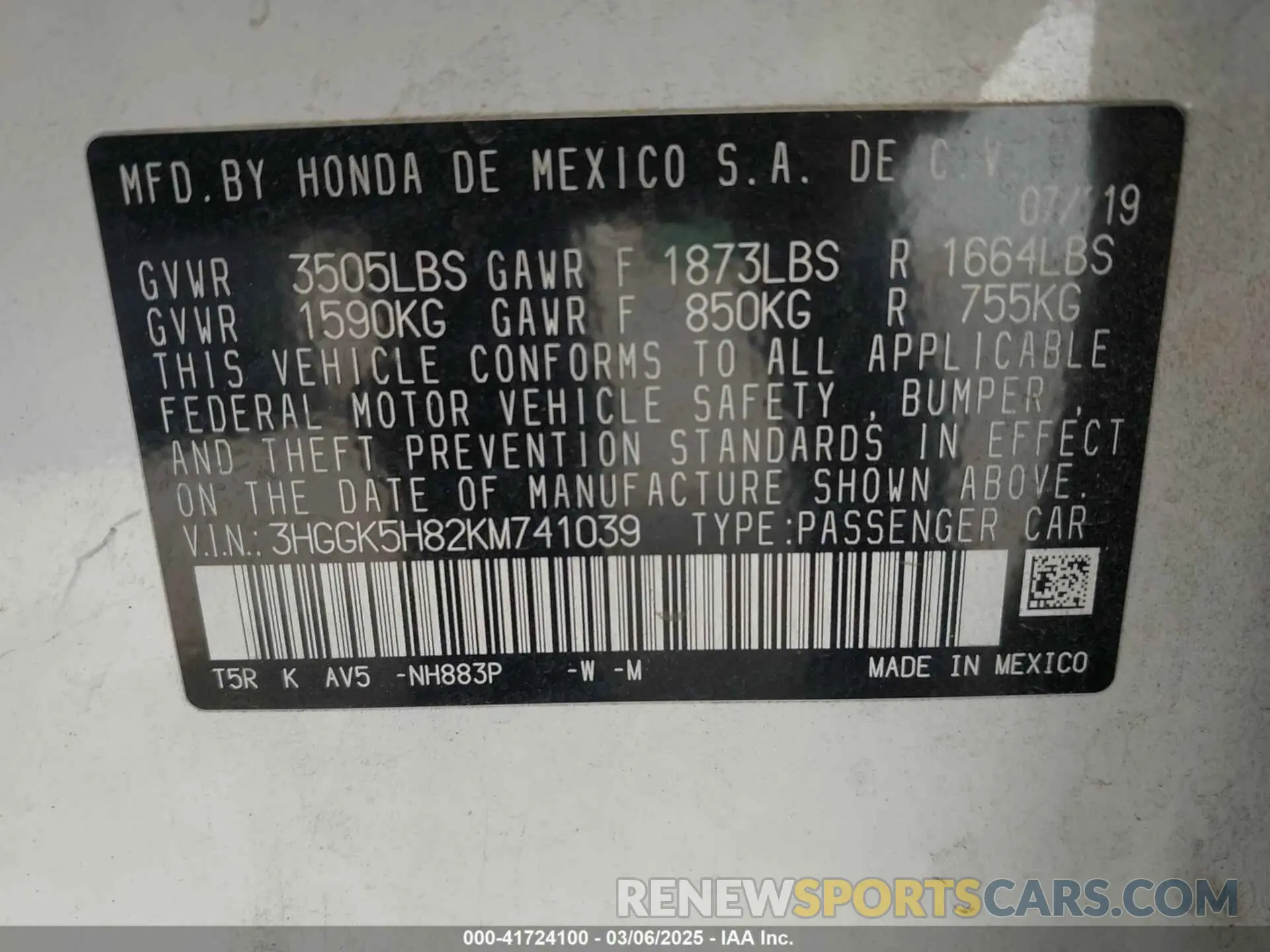 9 Фотография поврежденного автомобиля 3HGGK5H82KM741039 HONDA FIT 2019
