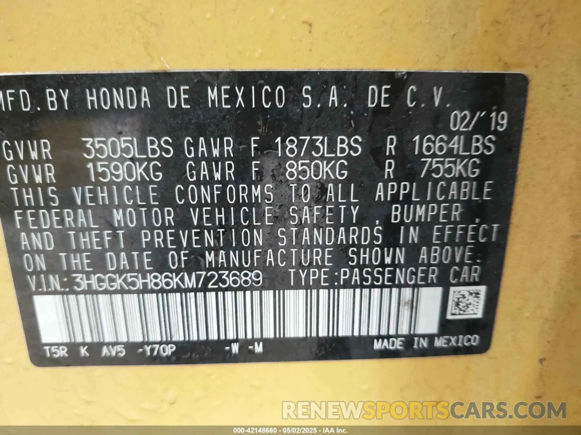 9 Photograph of a damaged car 3HGGK5H86KM723689 HONDA FIT 2019