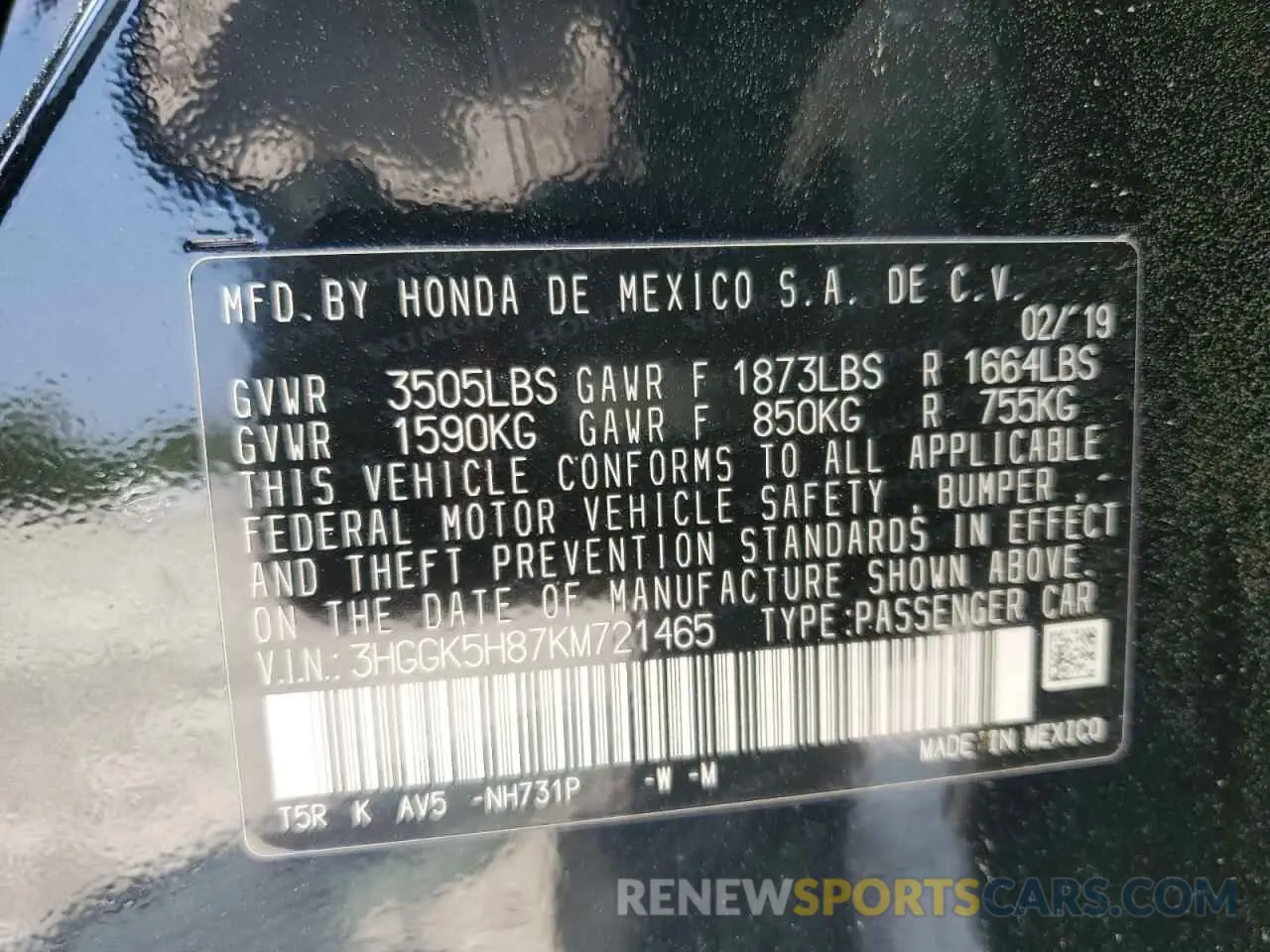 12 Photograph of a damaged car 3HGGK5H87KM721465 HONDA FIT 2019
