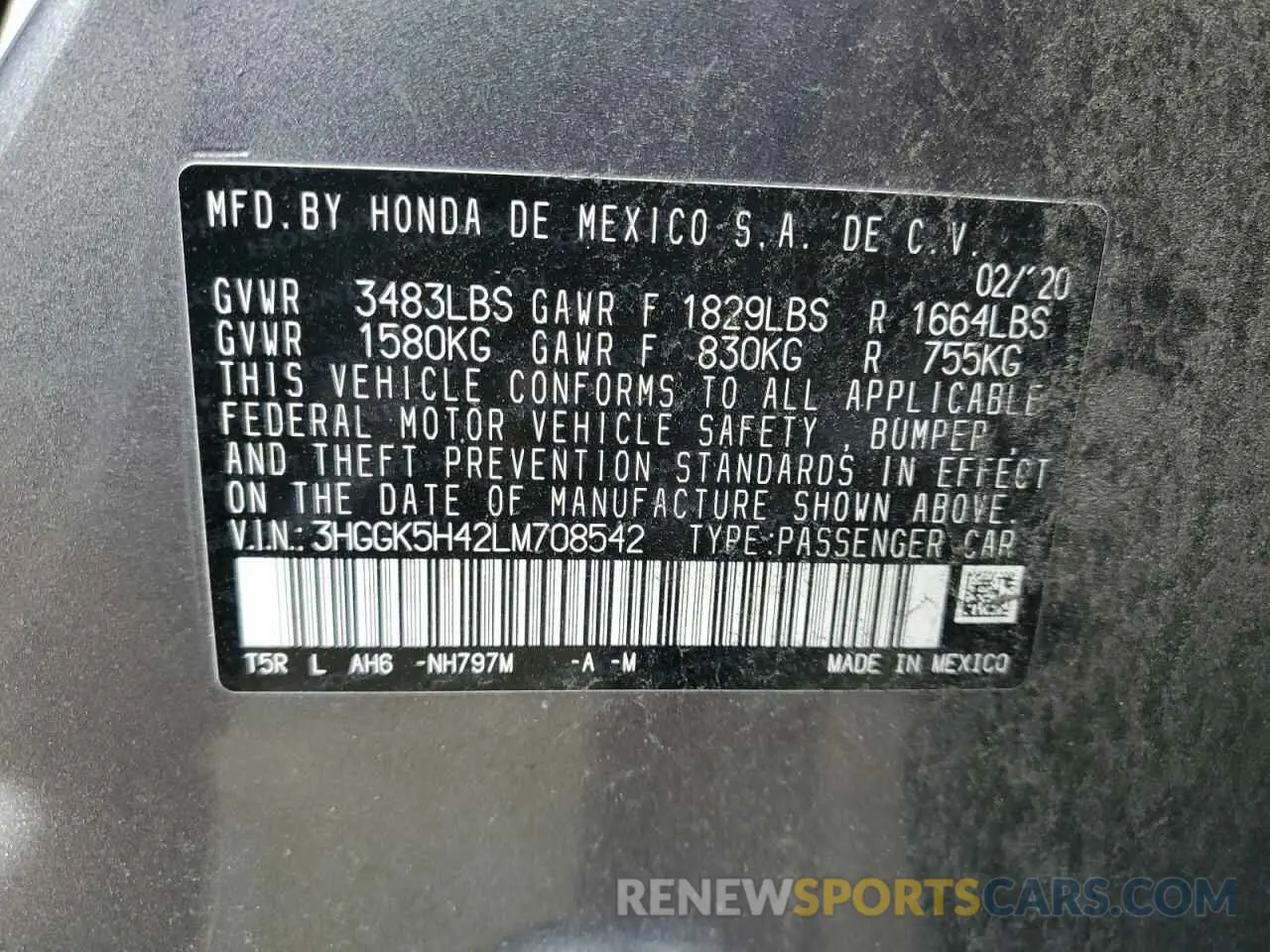 14 Photograph of a damaged car 3HGGK5H42LM708542 HONDA FIT 2020