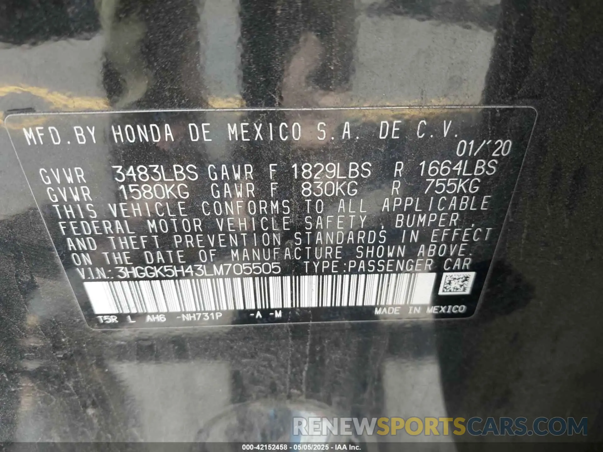 9 Photograph of a damaged car 3HGGK5H43LM705505 HONDA FIT 2020
