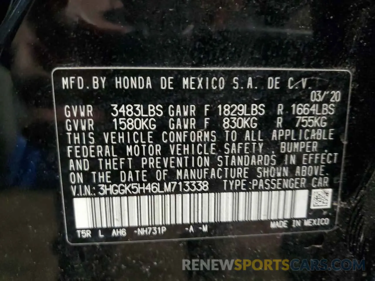 12 Photograph of a damaged car 3HGGK5H46LM713338 HONDA FIT 2020