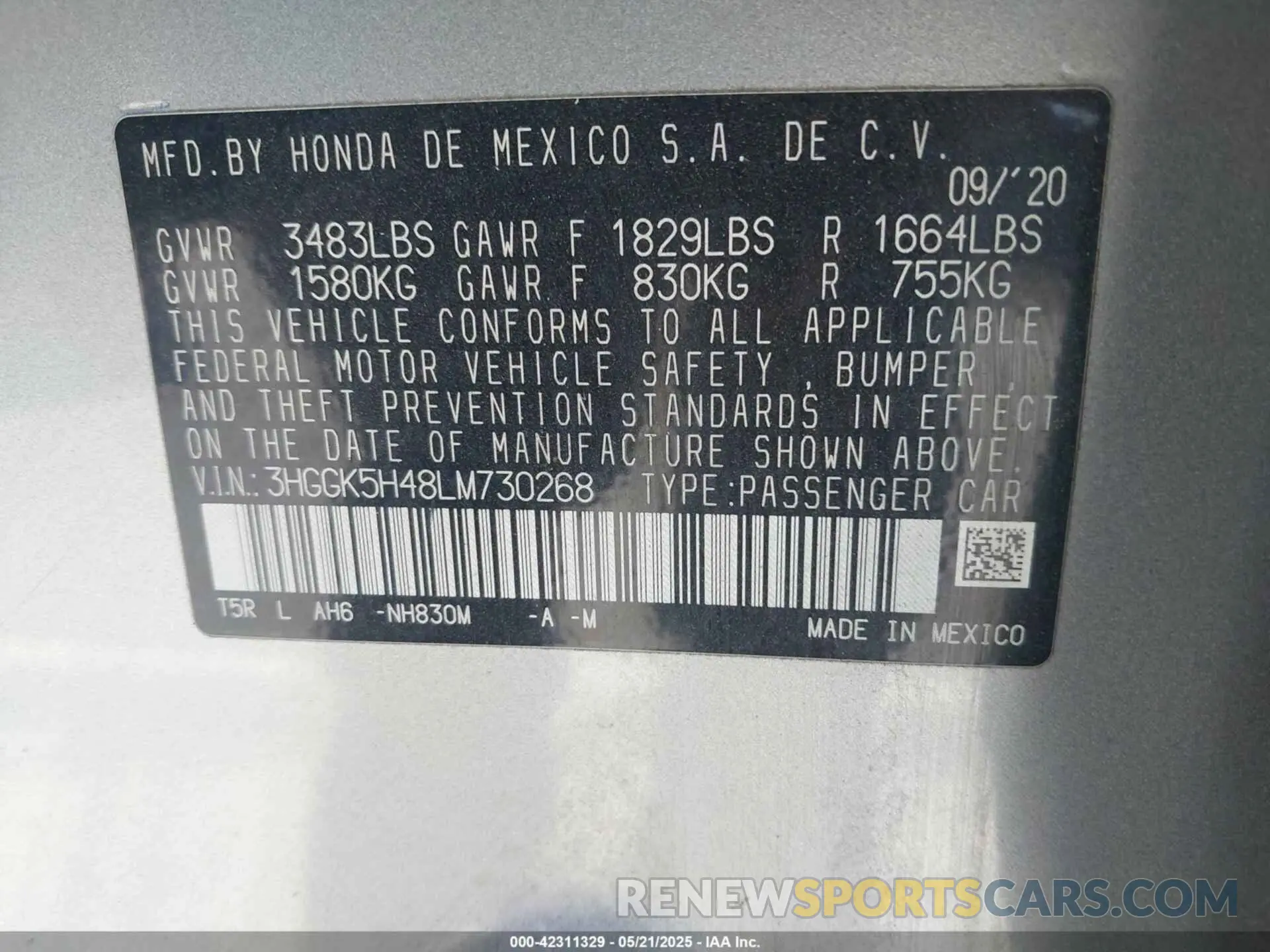 9 Фотография поврежденного автомобиля 3HGGK5H48LM730268 HONDA FIT 2020