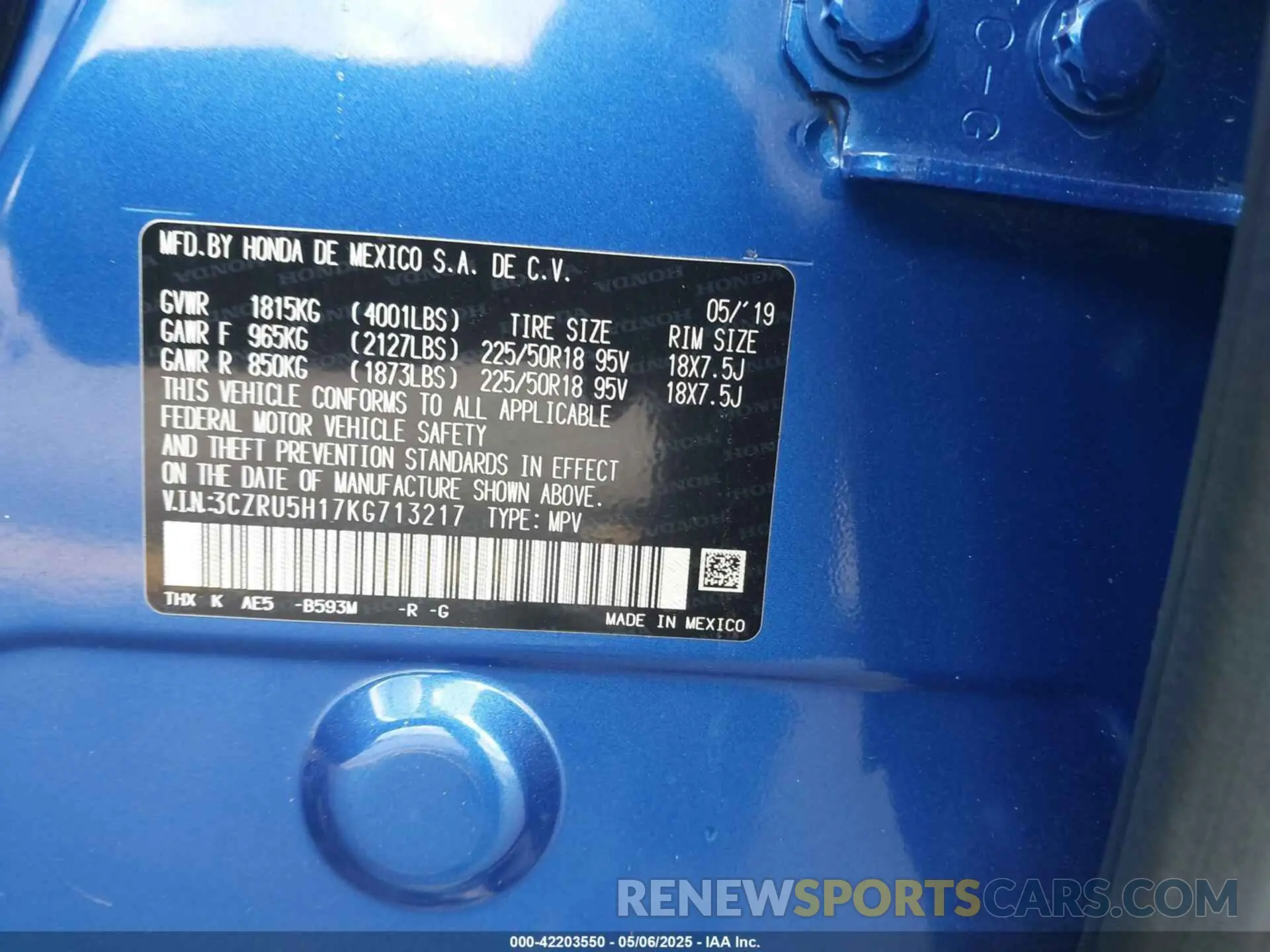 9 Photograph of a damaged car 3CZRU5H17KG713217 HONDA HR-V 2019