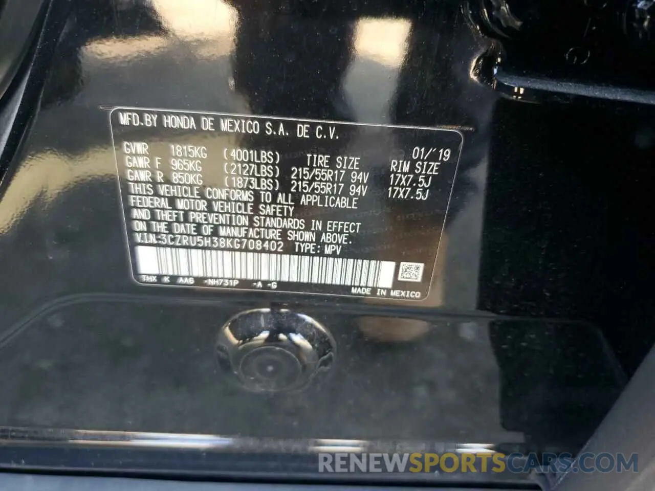14 Photograph of a damaged car 3CZRU5H38KG708402 HONDA HR-V 2019
