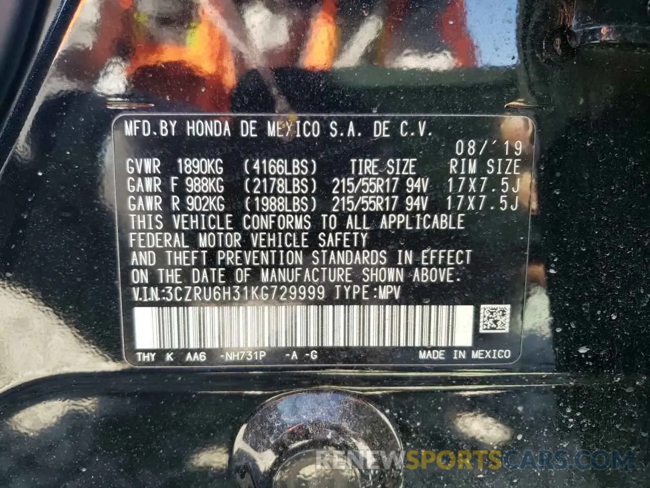 12 Photograph of a damaged car 3CZRU6H31KG729999 HONDA HR-V 2019