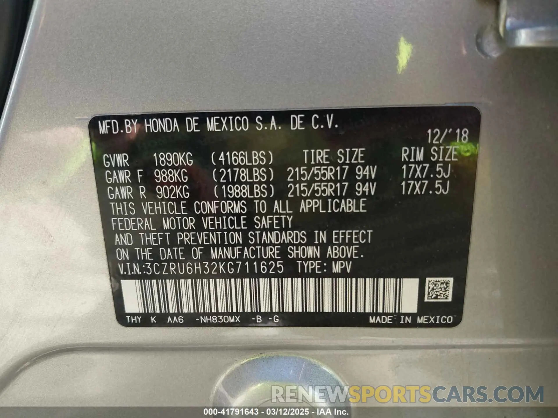 9 Фотография поврежденного автомобиля 3CZRU6H32KG711625 HONDA HR-V 2019