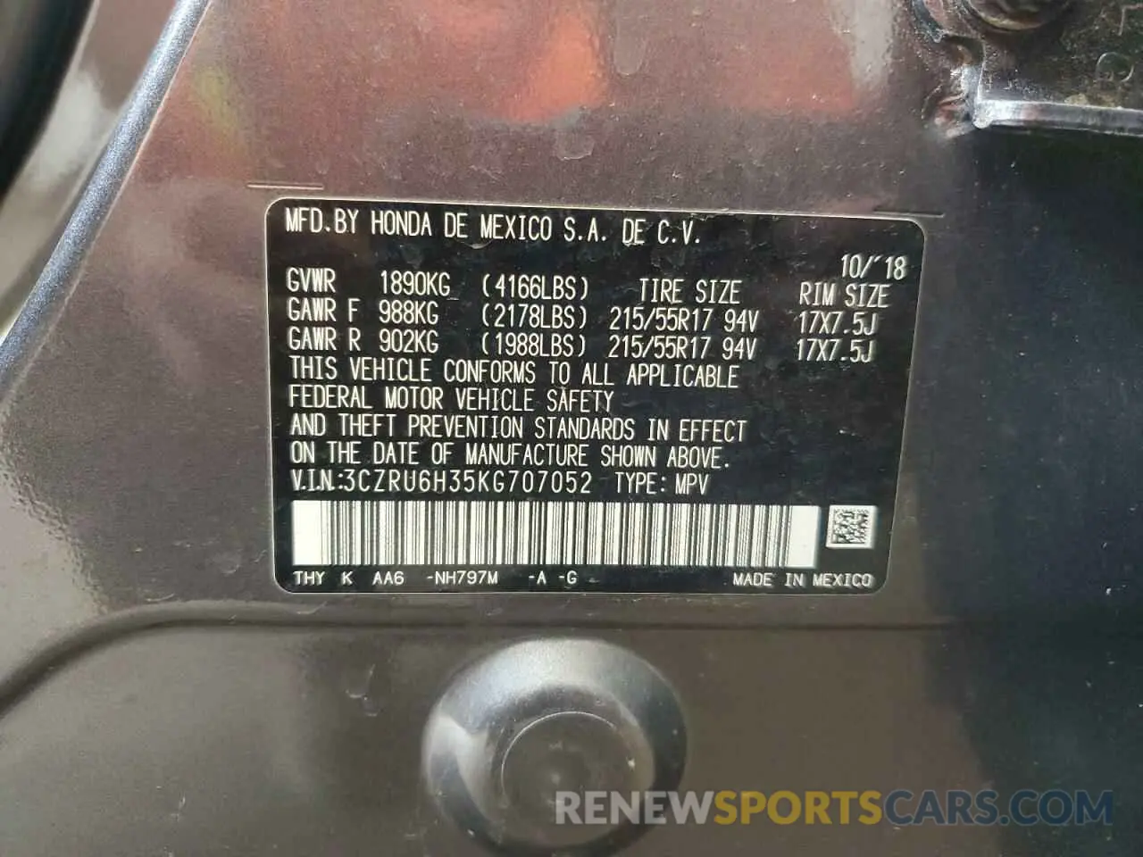12 Photograph of a damaged car 3CZRU6H35KG707052 HONDA HR-V 2019