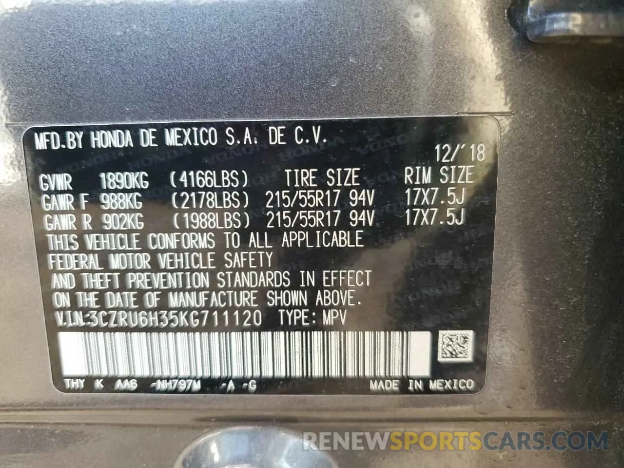 12 Photograph of a damaged car 3CZRU6H35KG711120 HONDA HR-V 2019