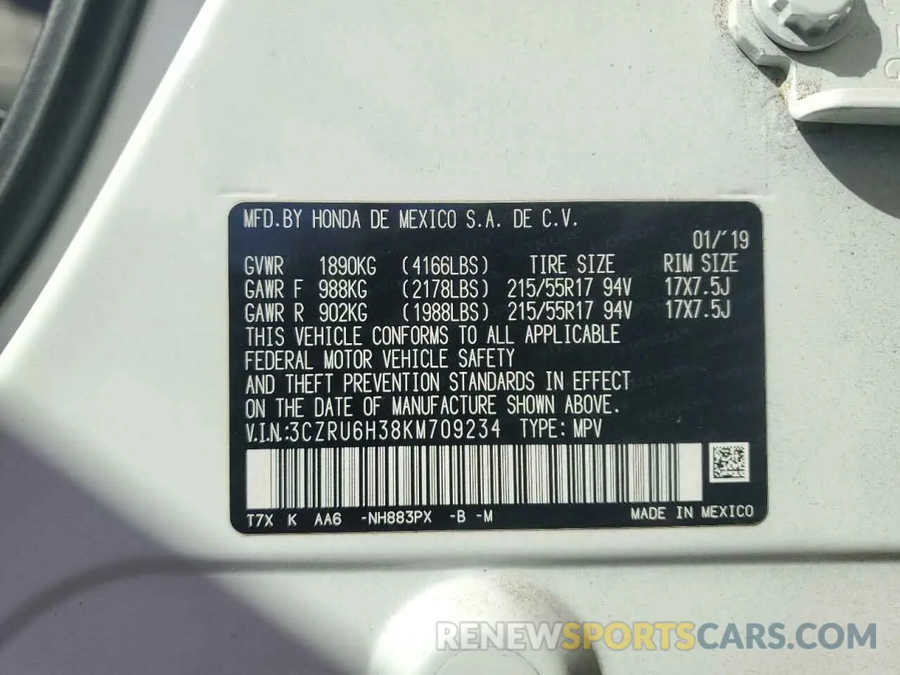 15 Photograph of a damaged car 3CZRU6H38KM709234 HONDA HR-V 2019