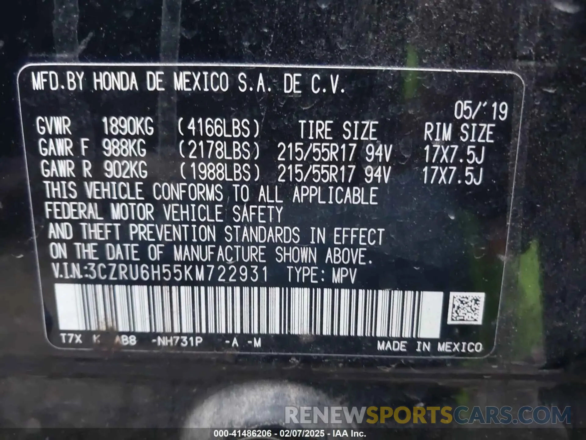 9 Photograph of a damaged car 3CZRU6H55KM722931 HONDA HR-V 2019