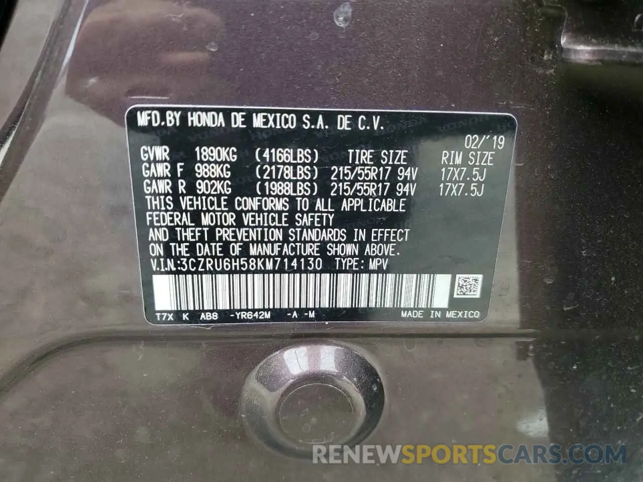 14 Photograph of a damaged car 3CZRU6H58KM714130 HONDA HR-V 2019