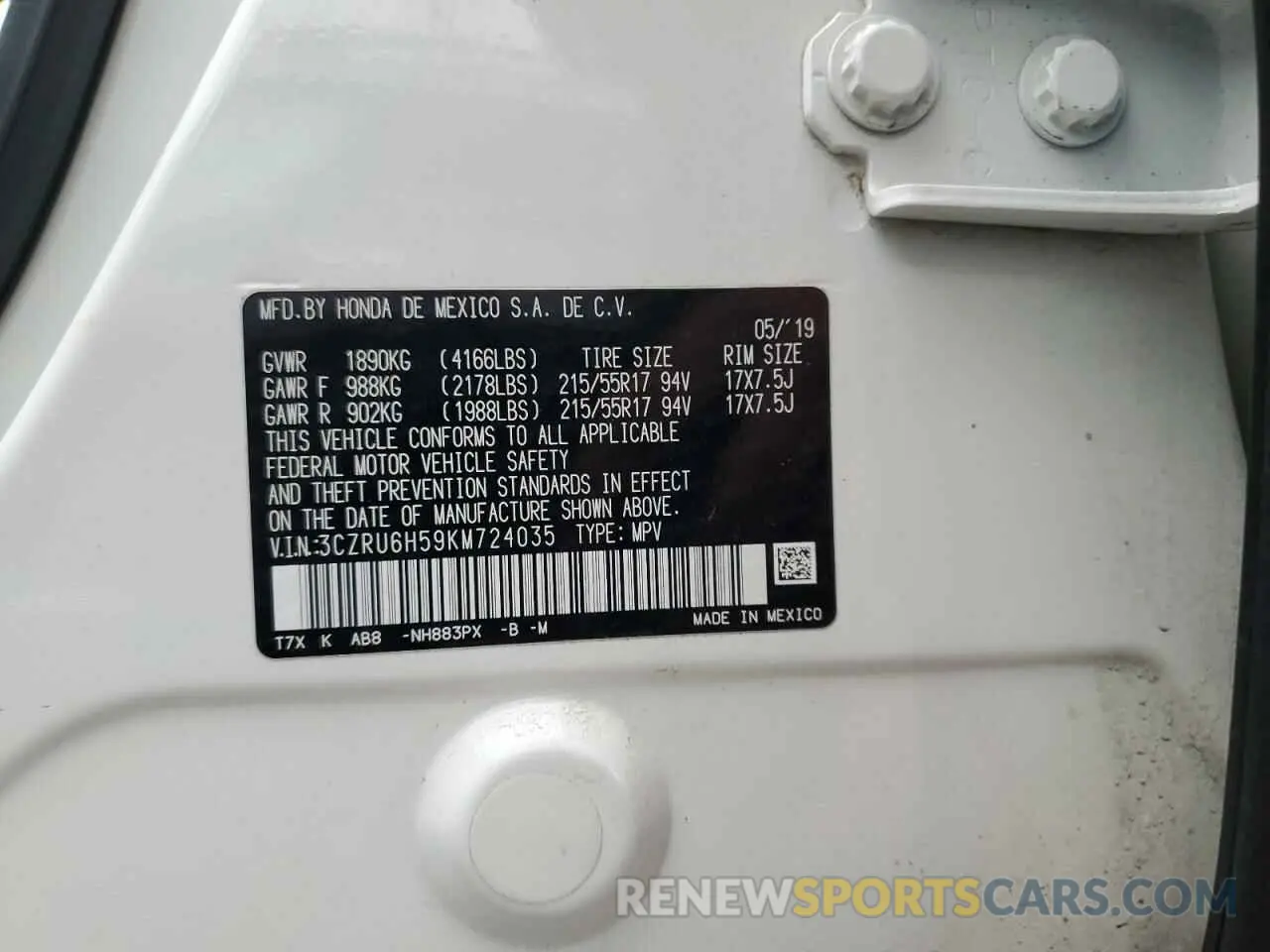 12 Photograph of a damaged car 3CZRU6H59KM724035 HONDA HR-V 2019