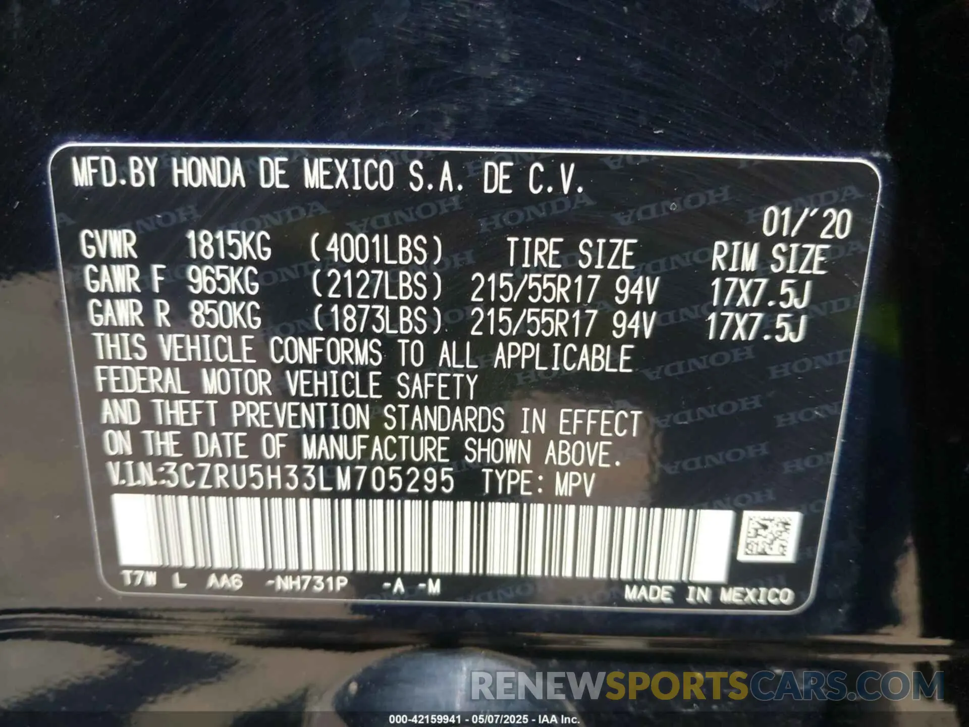 9 Photograph of a damaged car 3CZRU5H33LM705295 HONDA HR-V 2020