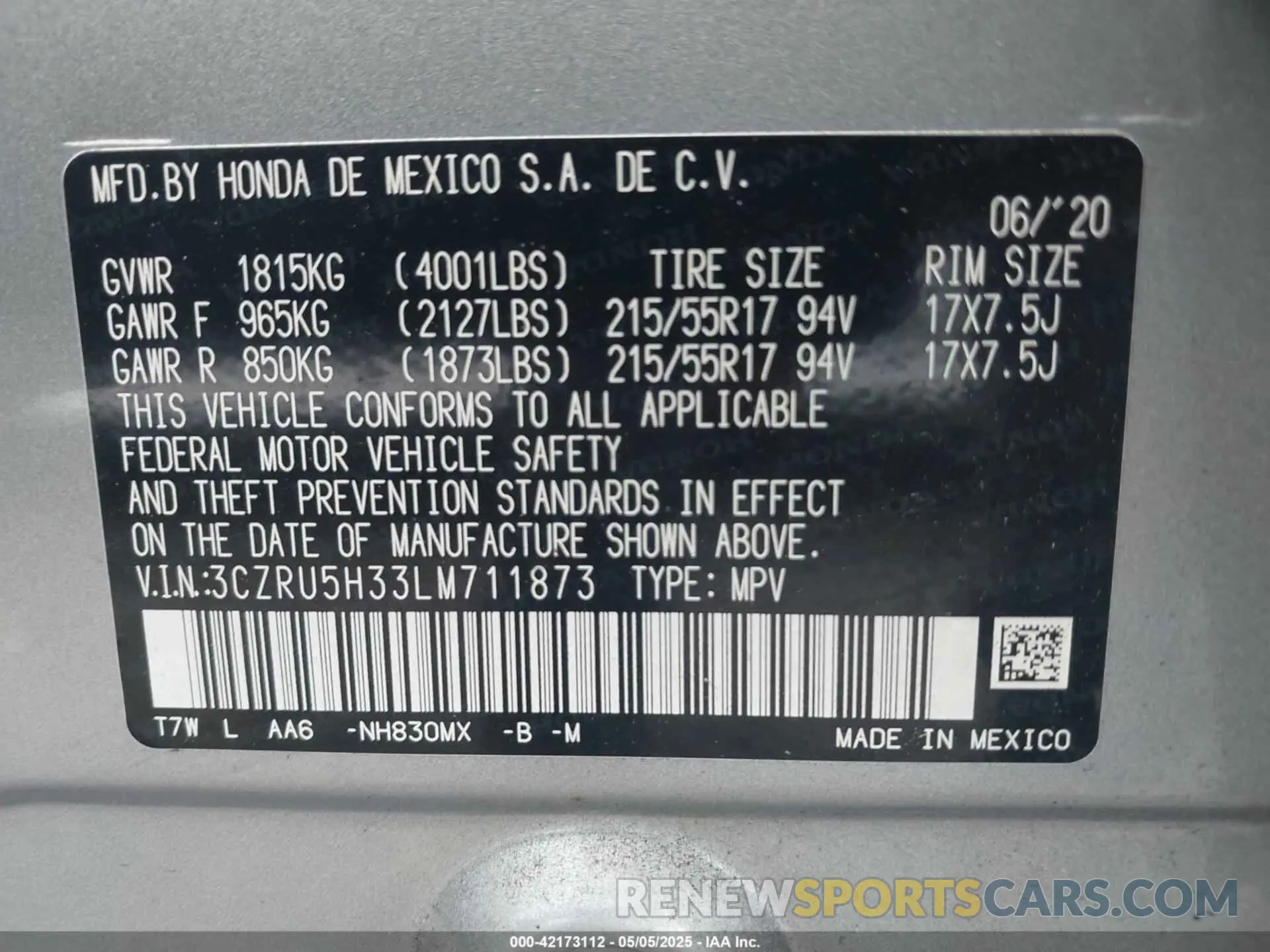 9 Фотография поврежденного автомобиля 3CZRU5H33LM711873 HONDA HR-V 2020