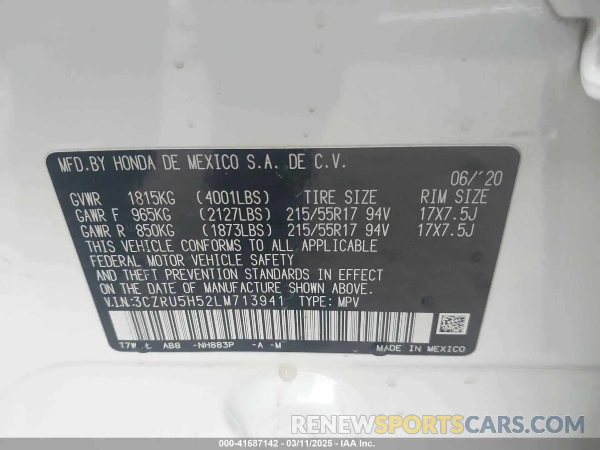 9 Photograph of a damaged car 3CZRU5H52LM713941 HONDA HR-V 2020