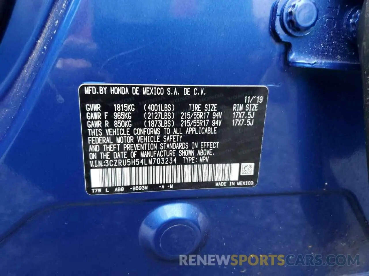 14 Фотография поврежденного автомобиля 3CZRU5H54LM703234 HONDA HR-V 2020