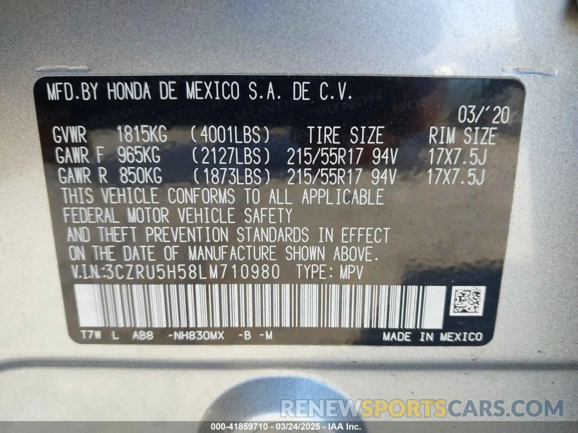 9 Photograph of a damaged car 3CZRU5H58LM710980 HONDA HR-V 2020