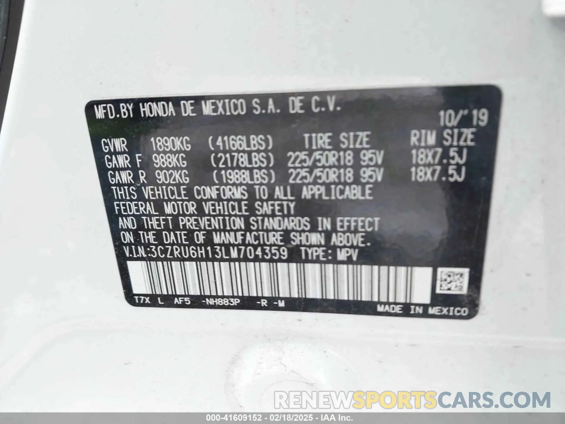 9 Photograph of a damaged car 3CZRU6H13LM704359 HONDA HR-V 2020