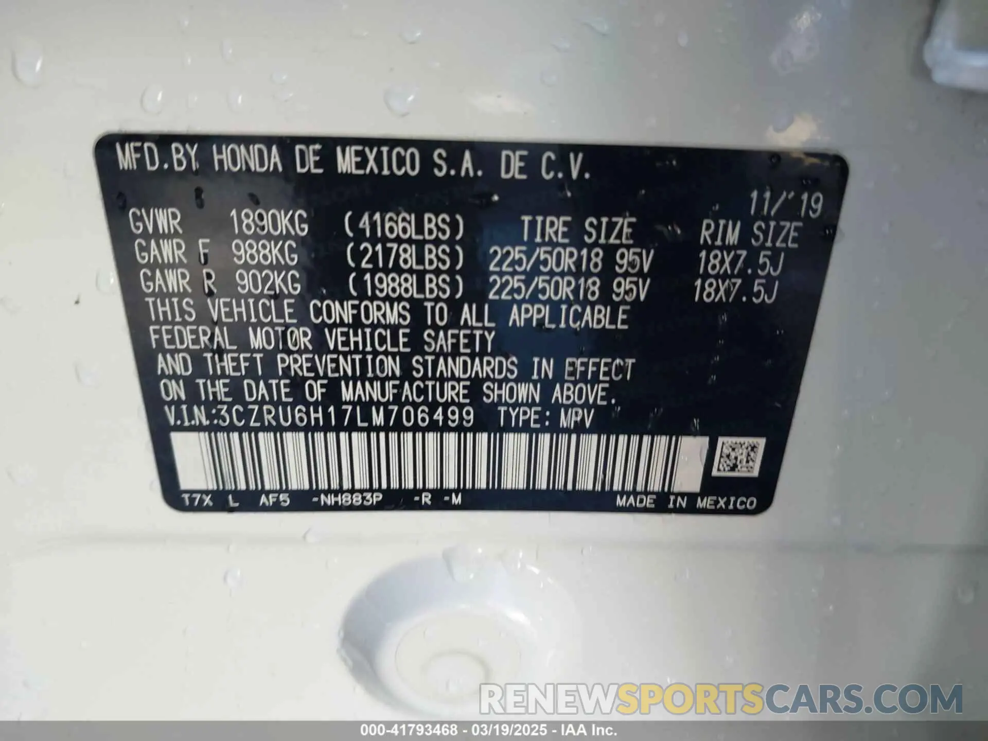 9 Фотография поврежденного автомобиля 3CZRU6H17LM706499 HONDA HR-V 2020