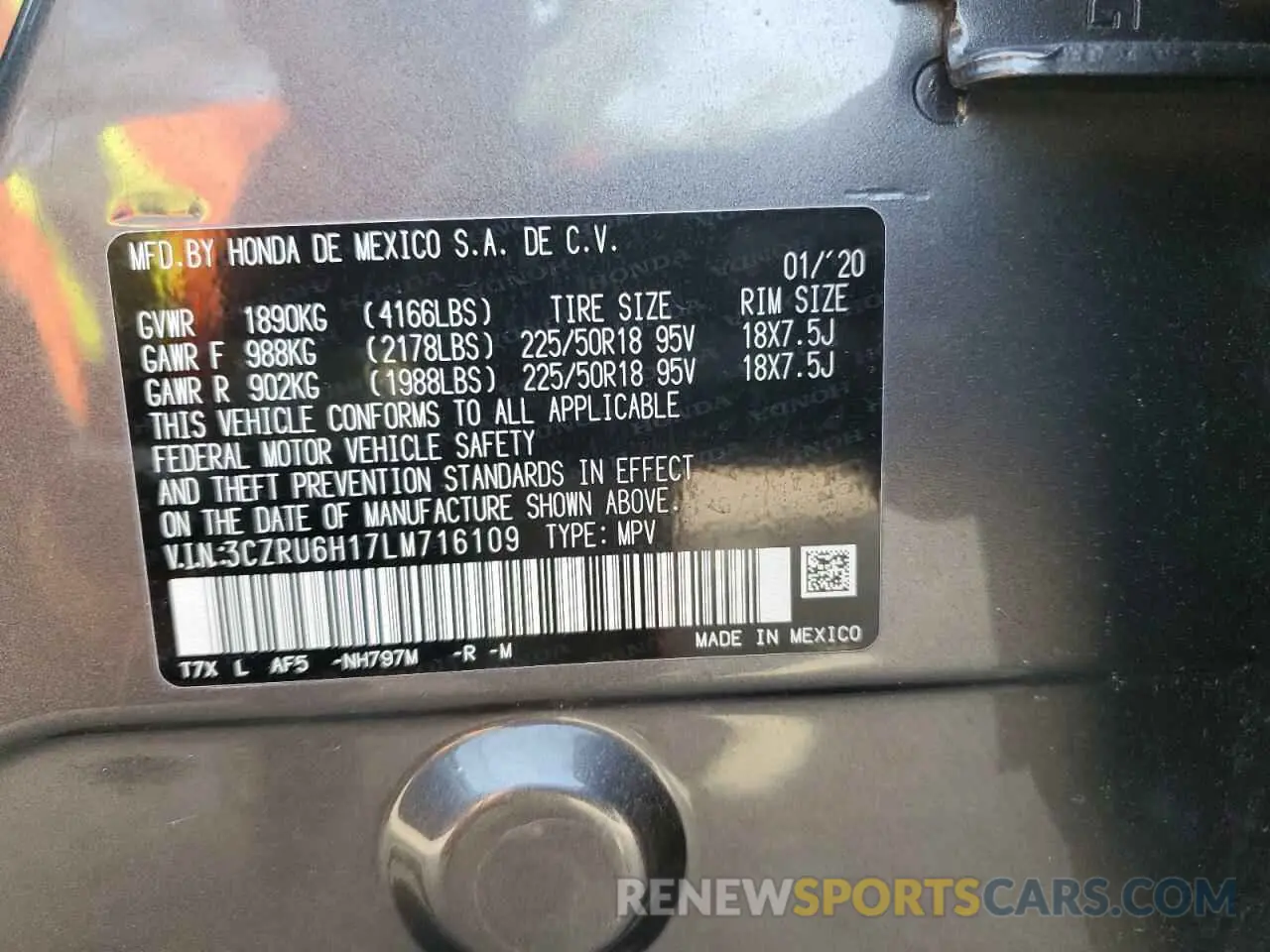 14 Фотография поврежденного автомобиля 3CZRU6H17LM716109 HONDA HR-V 2020