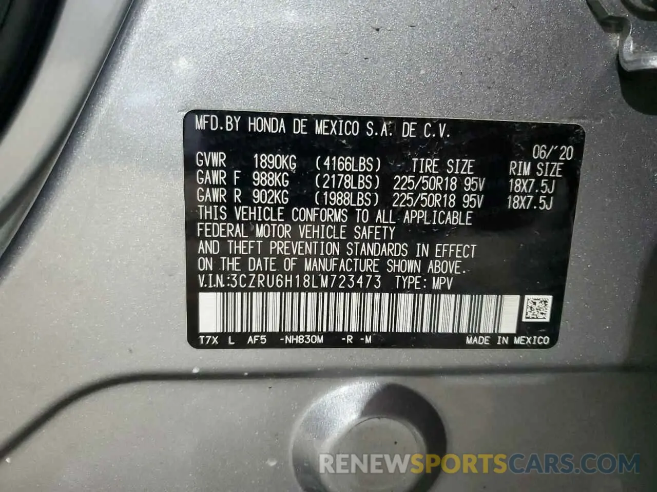12 Фотография поврежденного автомобиля 3CZRU6H18LM723473 HONDA HR-V 2020