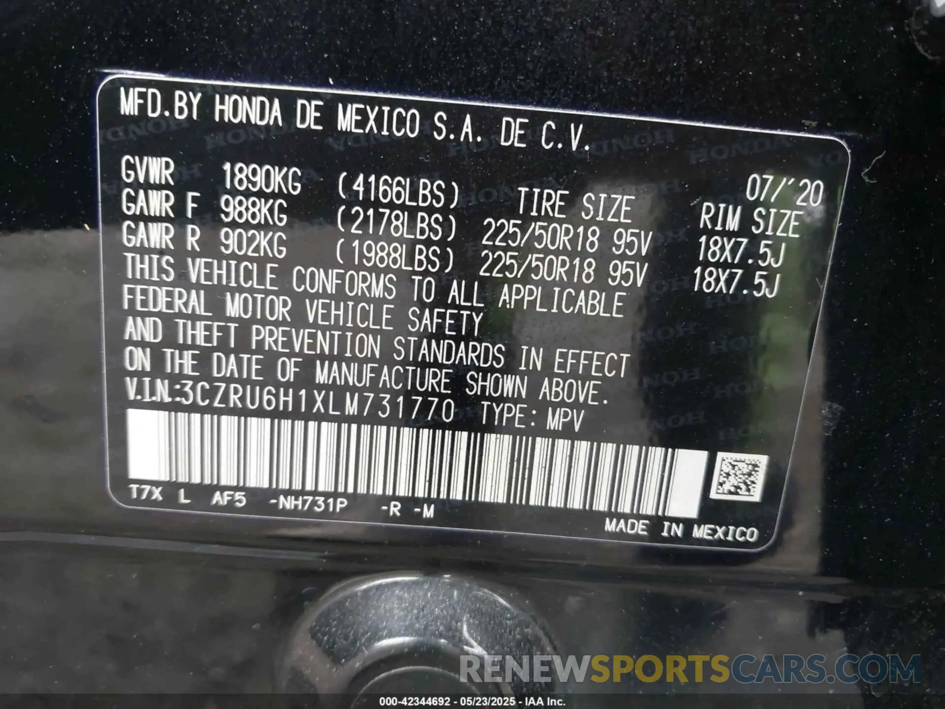 9 Фотография поврежденного автомобиля 3CZRU6H1XLM731770 HONDA HR-V 2020