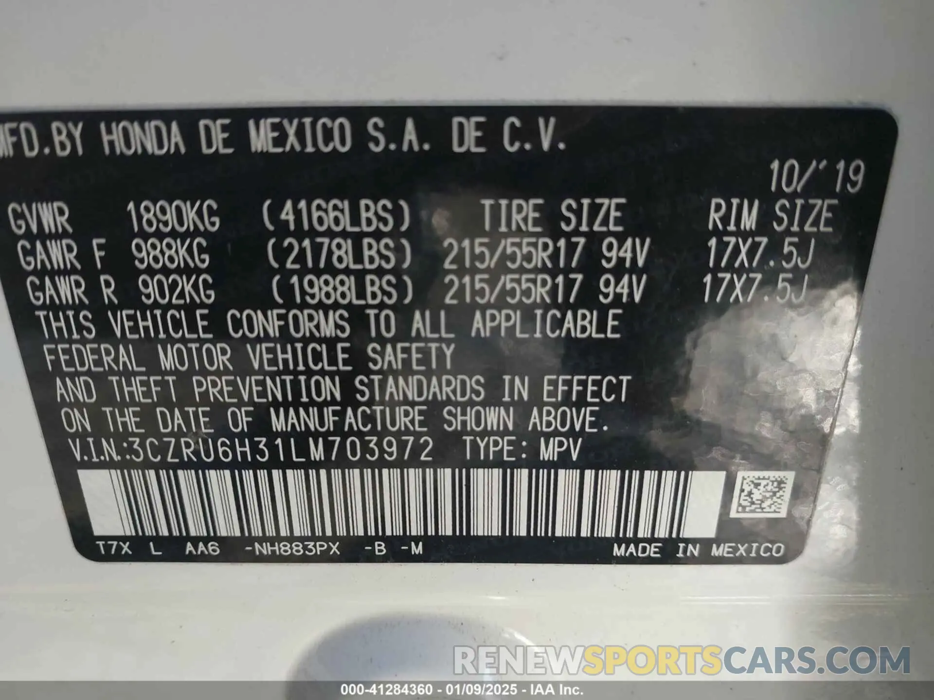 9 Фотография поврежденного автомобиля 3CZRU6H31LM703972 HONDA HR-V 2020