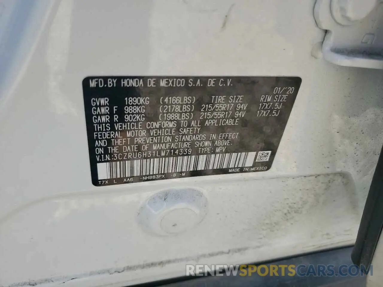 13 Photograph of a damaged car 3CZRU6H31LM714339 HONDA HR-V 2020