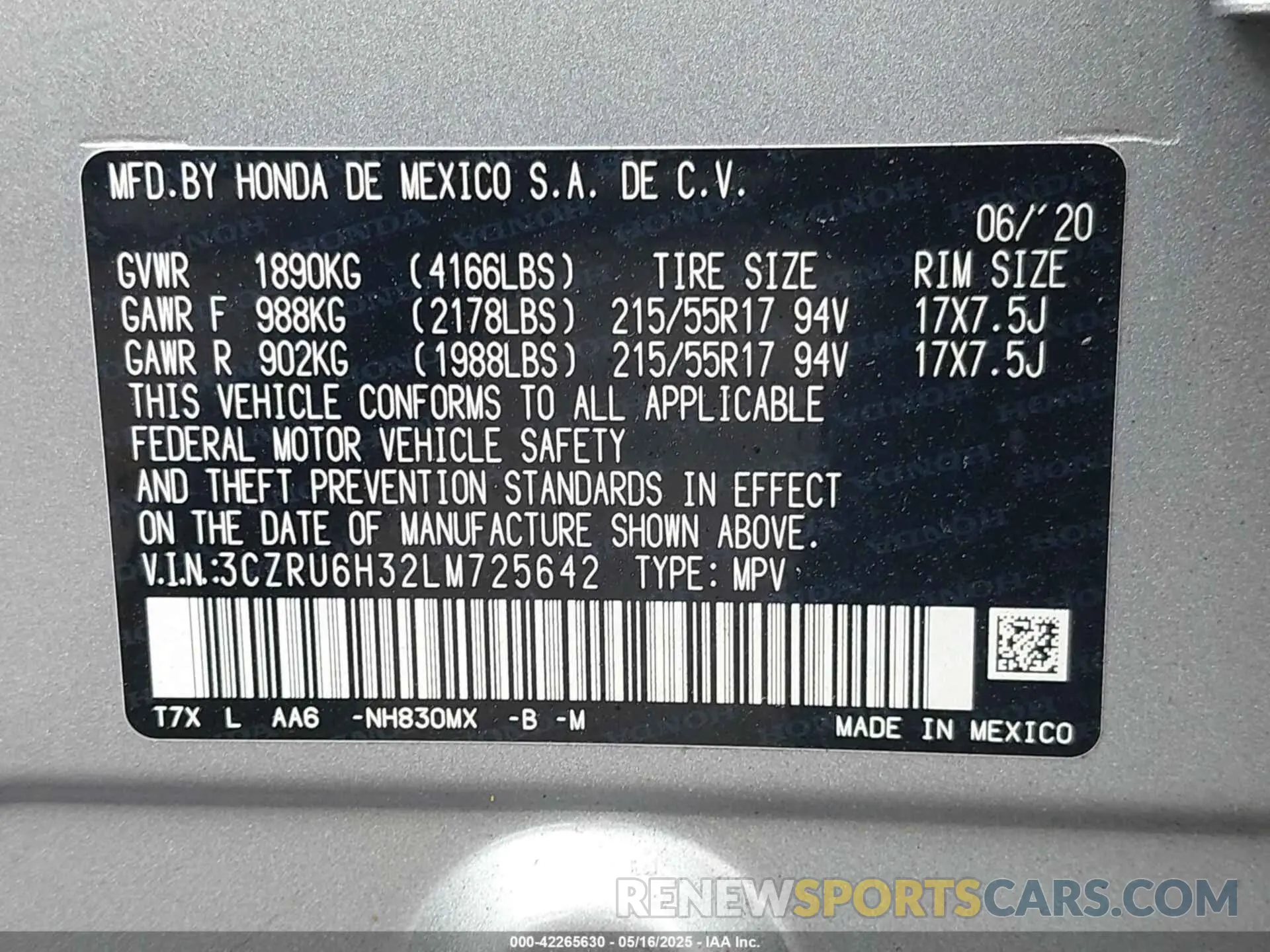 9 Фотография поврежденного автомобиля 3CZRU6H32LM725642 HONDA HR-V 2020