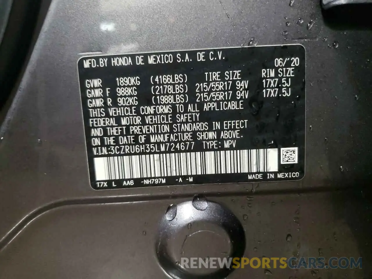 12 Фотография поврежденного автомобиля 3CZRU6H35LM724677 HONDA HR-V 2020