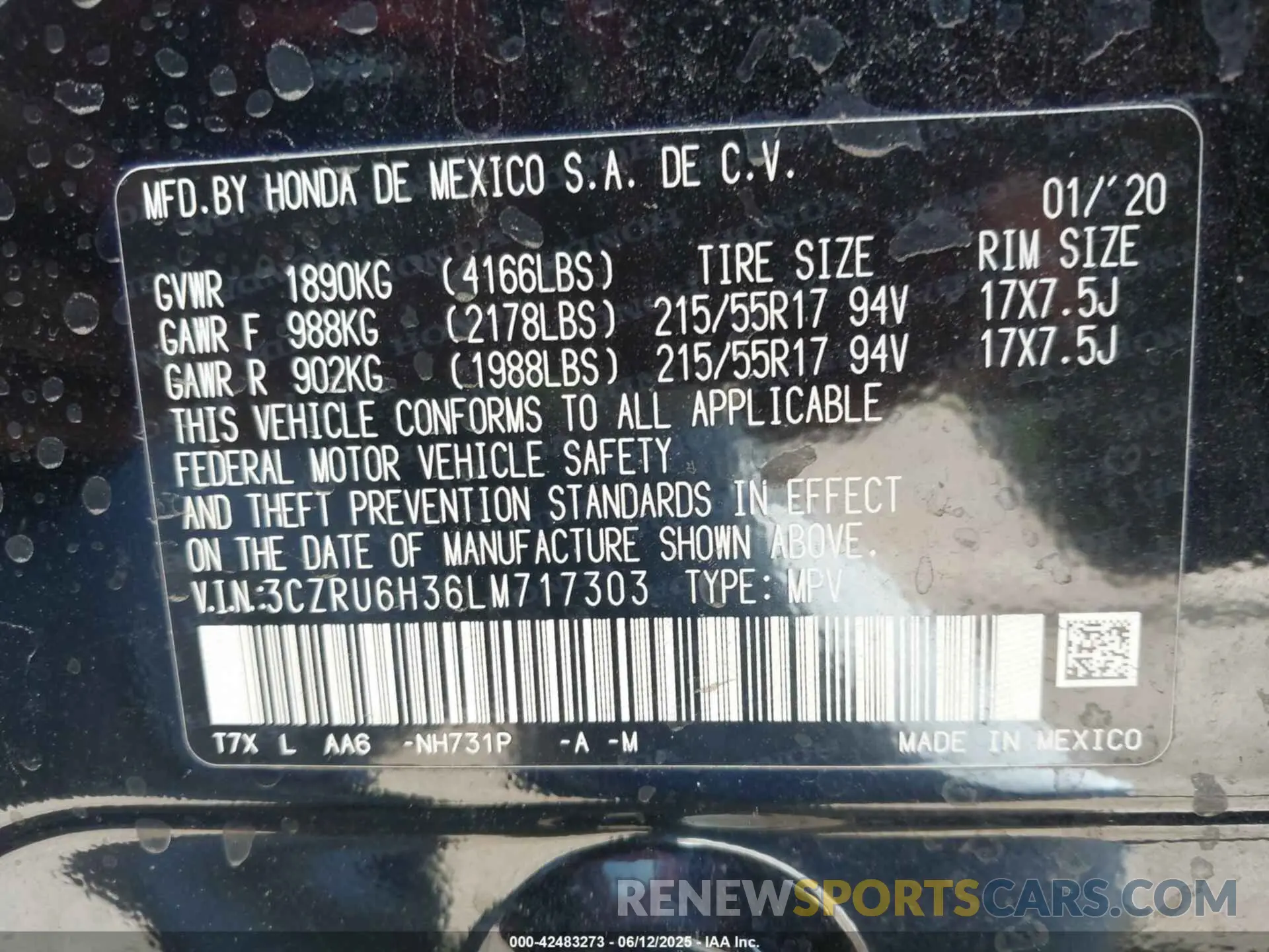9 Photograph of a damaged car 3CZRU6H36LM717303 HONDA HR-V 2020
