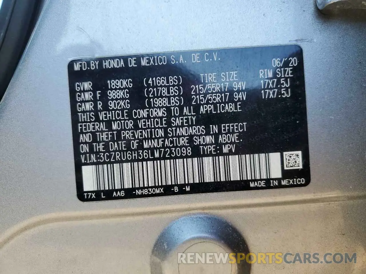 13 Photograph of a damaged car 3CZRU6H36LM723098 HONDA HR-V 2020