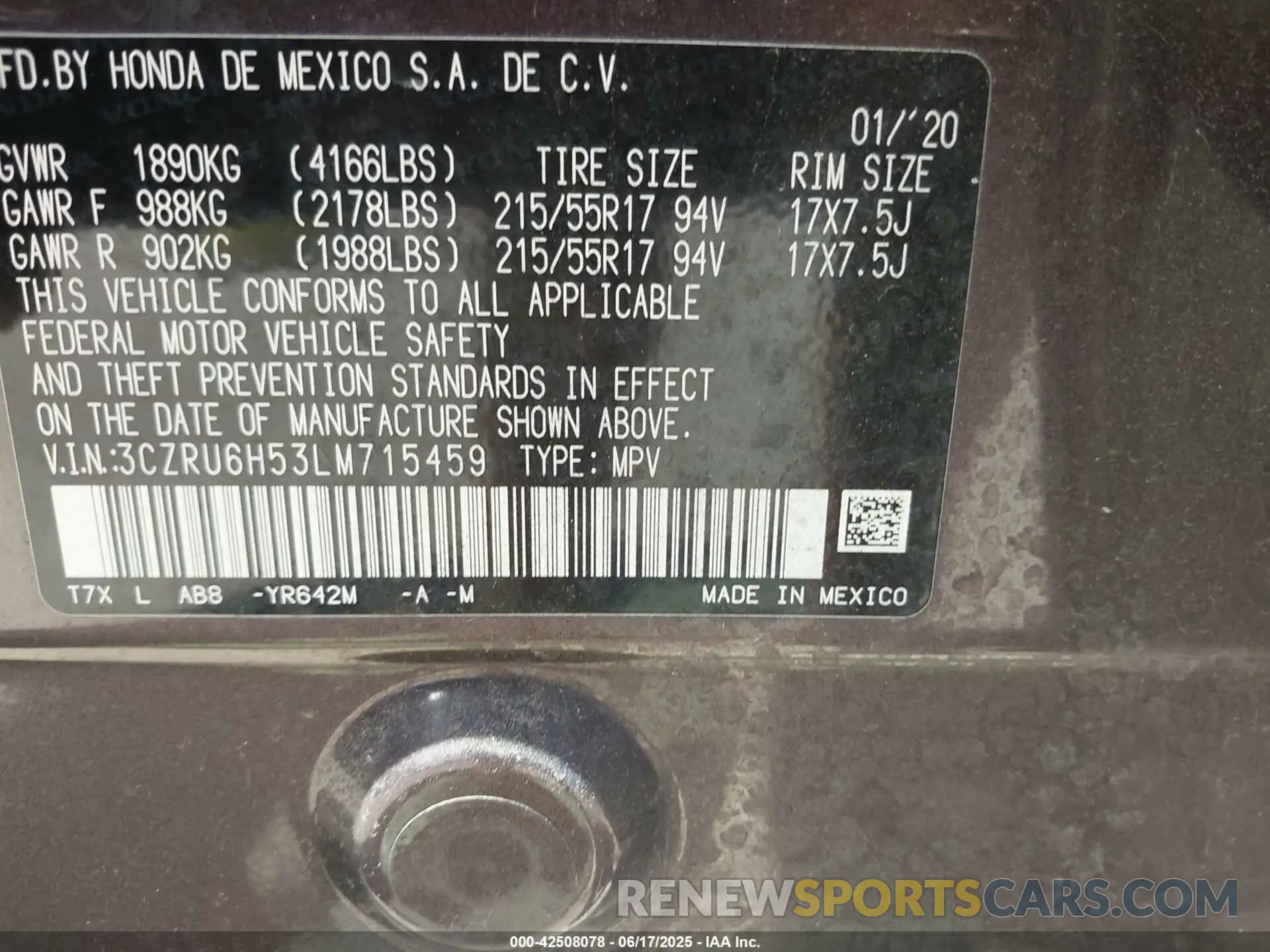 9 Фотография поврежденного автомобиля 3CZRU6H53LM715459 HONDA HR-V 2020