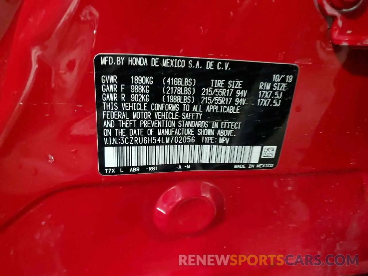 14 Фотография поврежденного автомобиля 3CZRU6H54LM702056 HONDA HR-V 2020