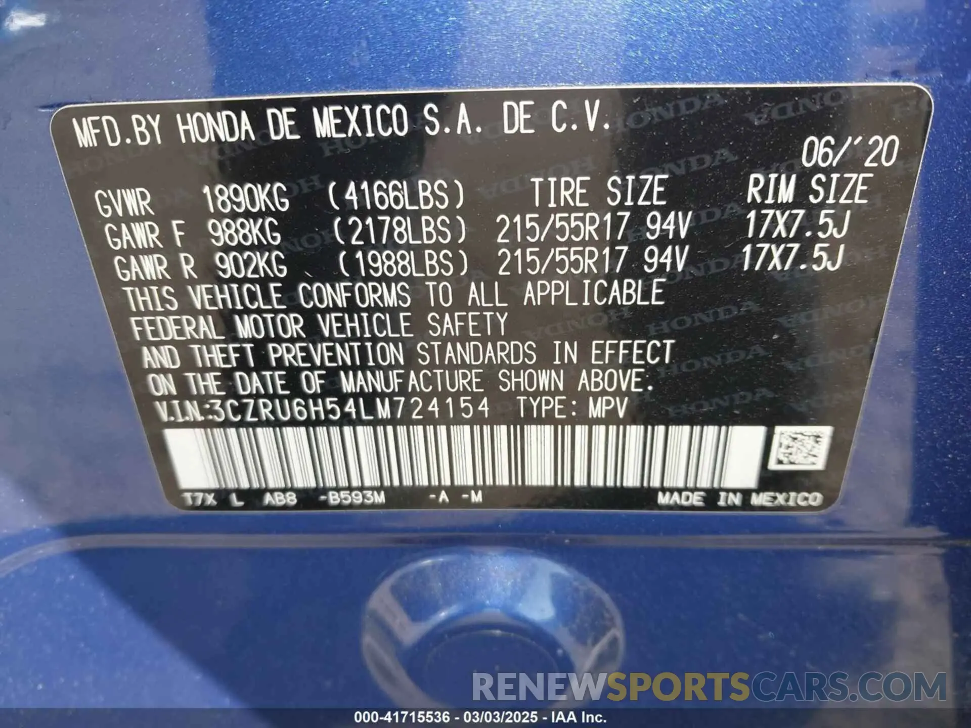 9 Фотография поврежденного автомобиля 3CZRU6H54LM724154 HONDA HR-V 2020