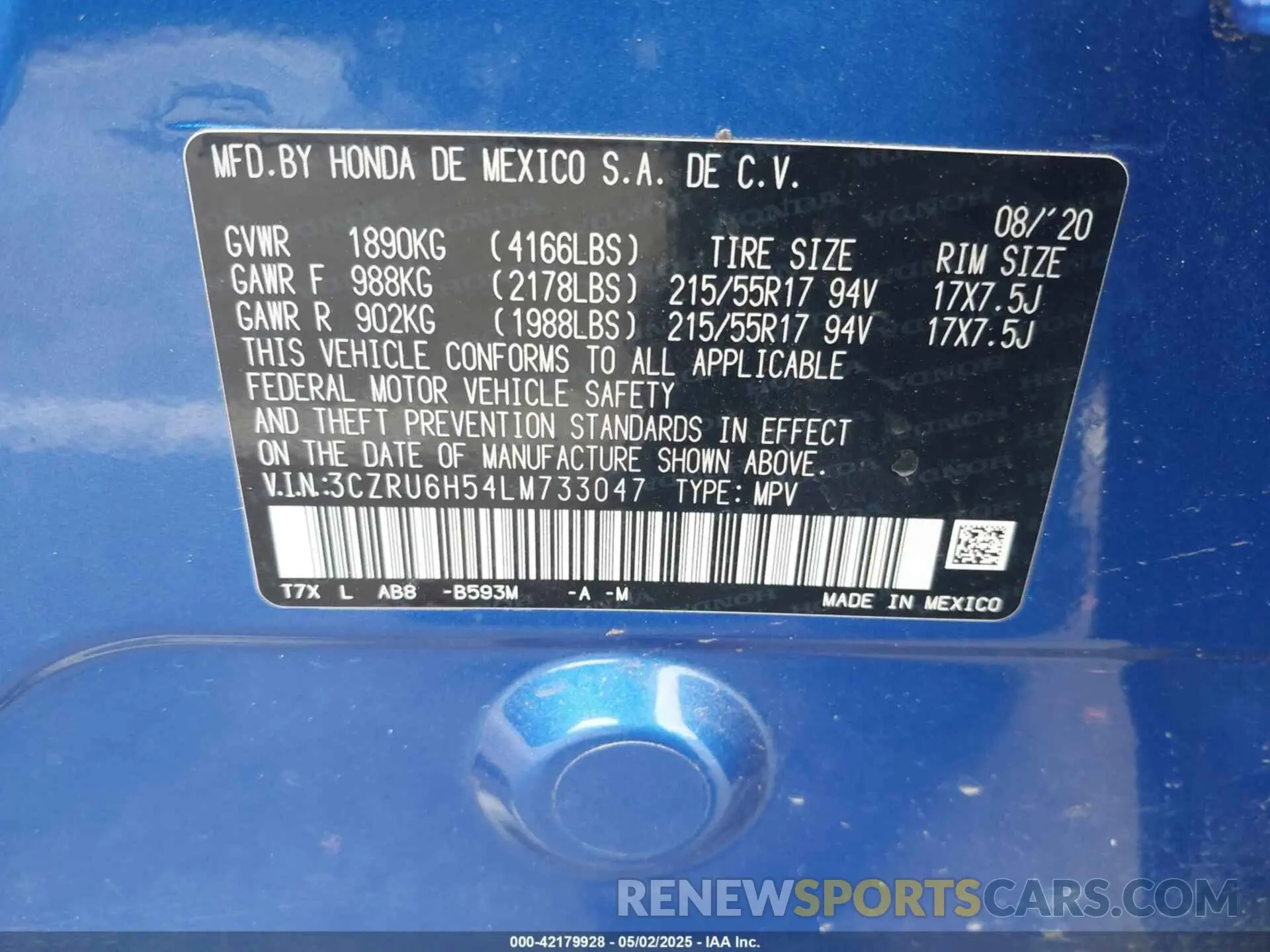 9 Photograph of a damaged car 3CZRU6H54LM733047 HONDA HR-V 2020