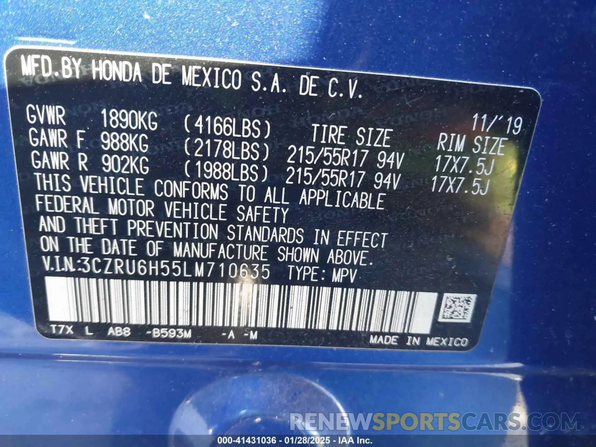 9 Фотография поврежденного автомобиля 3CZRU6H55LM710635 HONDA HR-V 2020