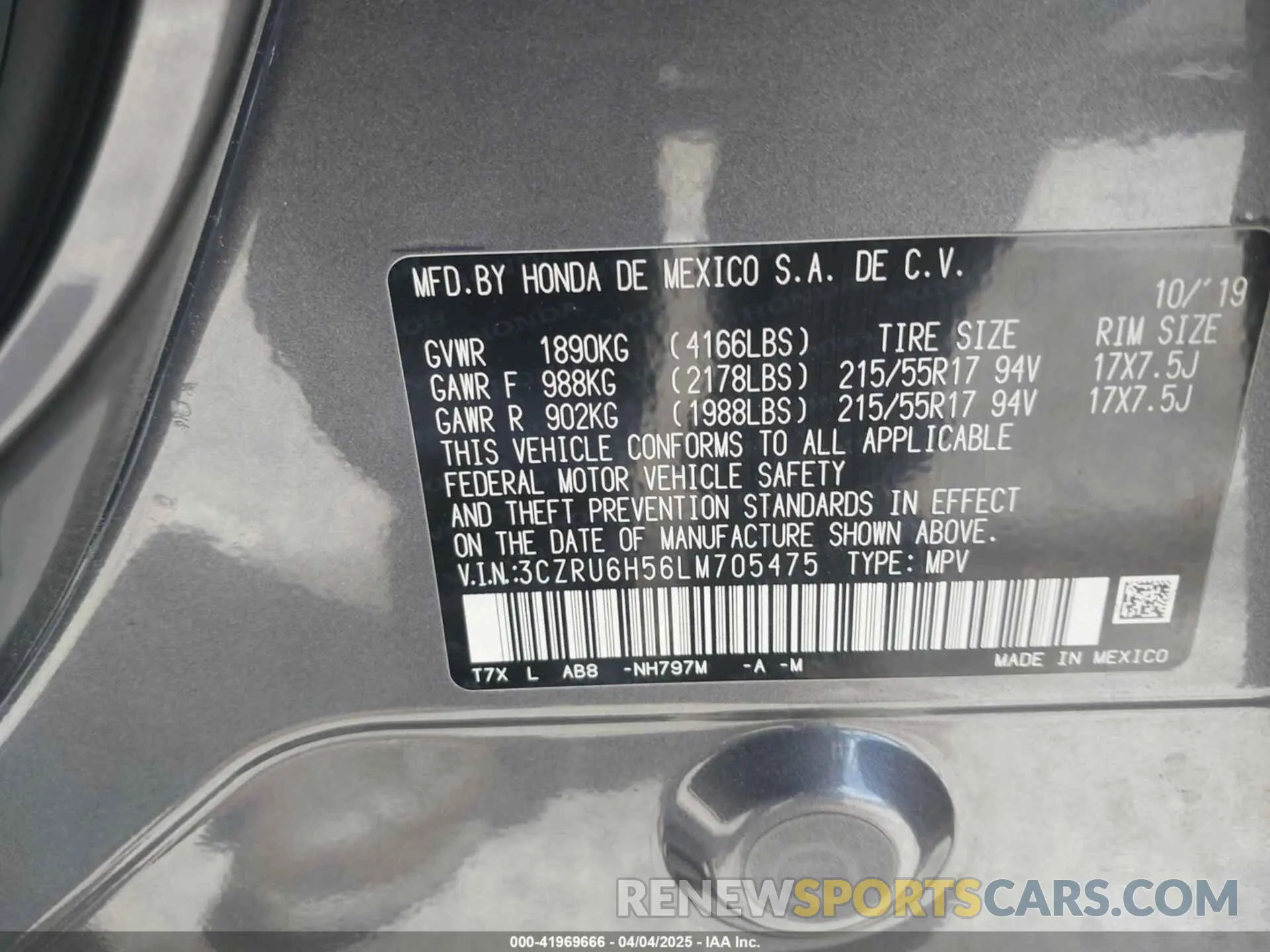 9 Фотография поврежденного автомобиля 3CZRU6H56LM705475 HONDA HR-V 2020