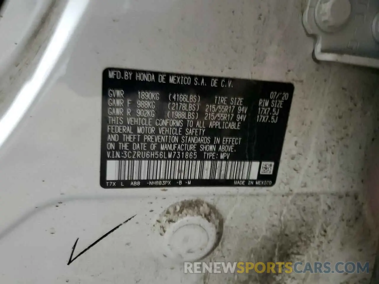 14 Photograph of a damaged car 3CZRU6H56LM731865 HONDA HR-V 2020