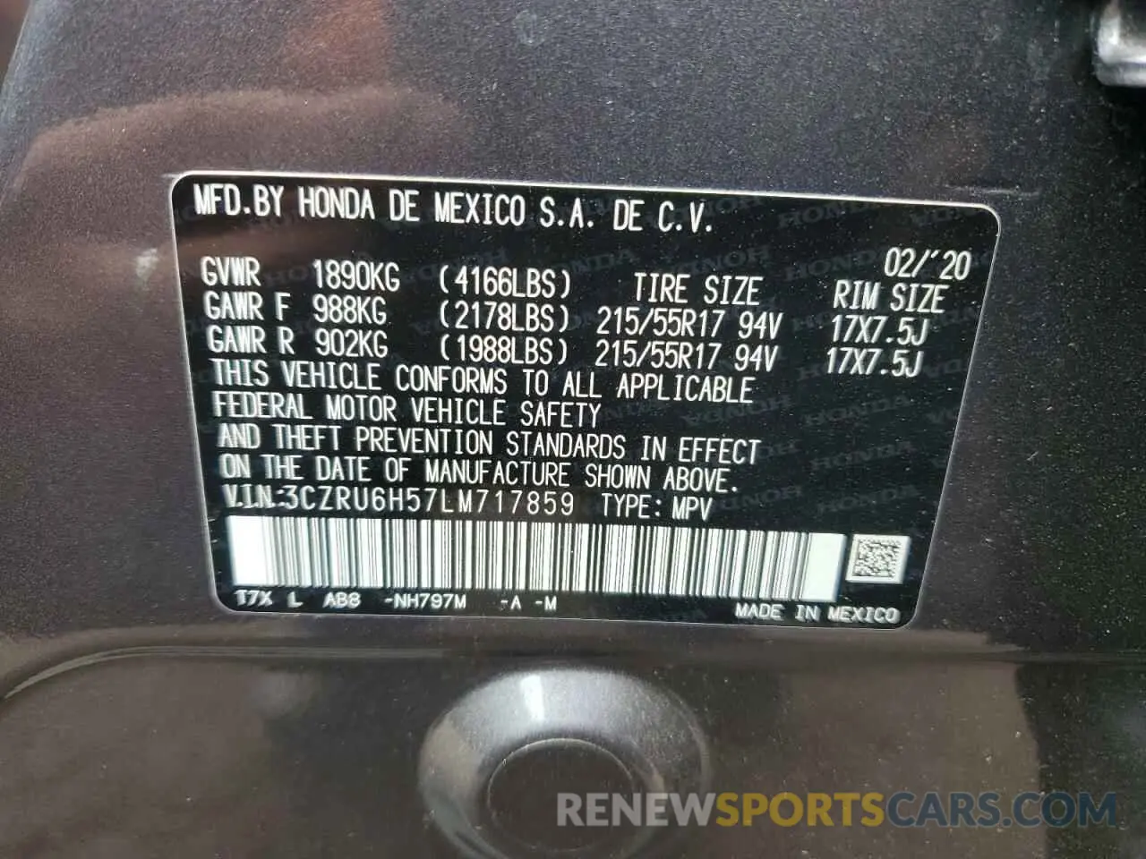 15 Фотография поврежденного автомобиля 3CZRU6H57LM717859 HONDA HR-V 2020