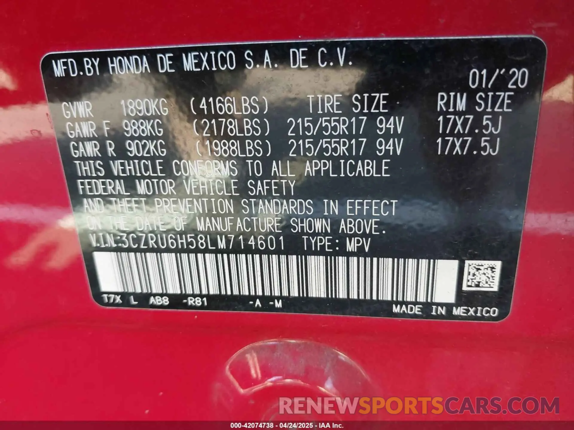 9 Photograph of a damaged car 3CZRU6H58LM714601 HONDA HR-V 2020