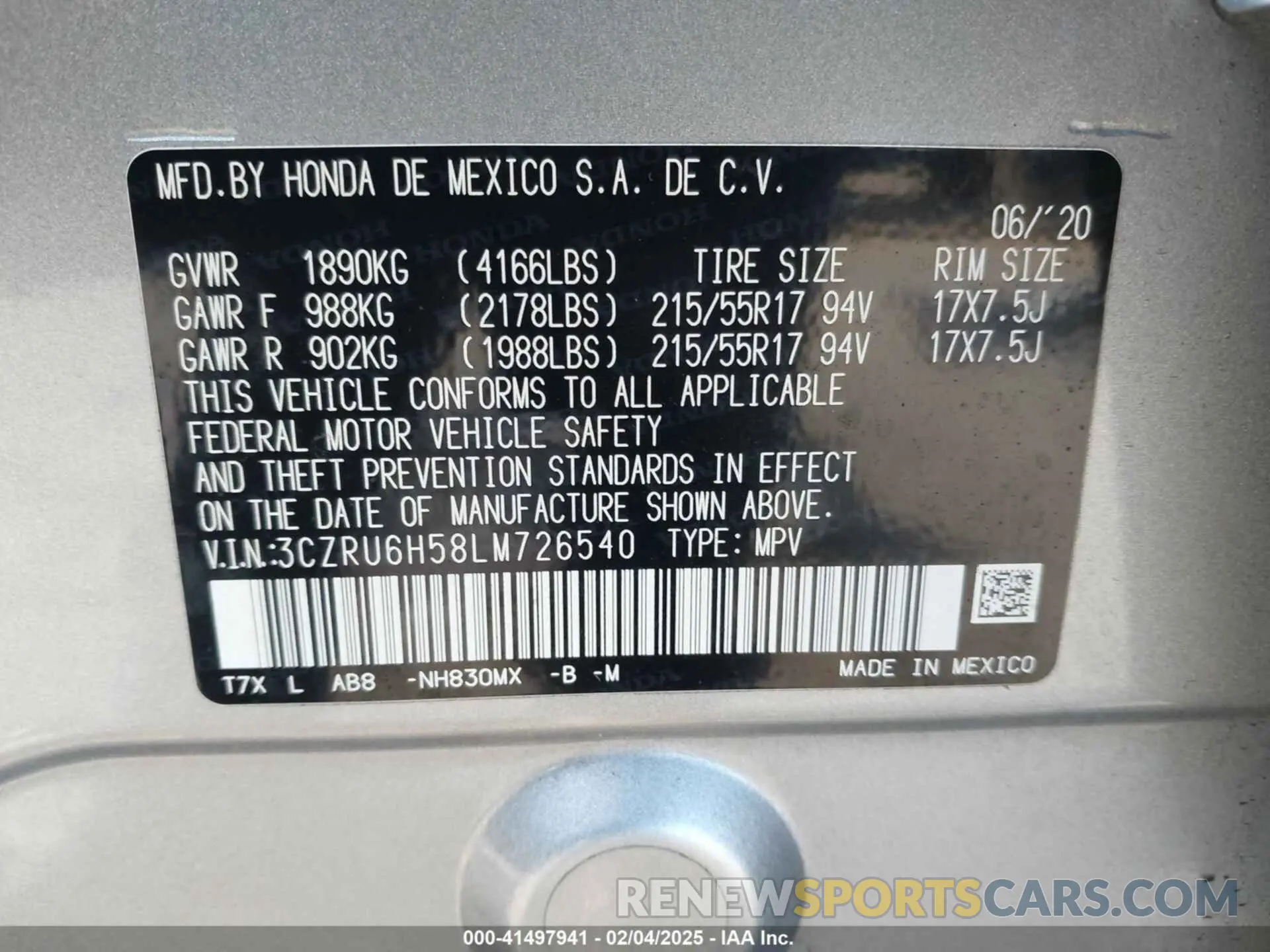 9 Фотография поврежденного автомобиля 3CZRU6H58LM726540 HONDA HR-V 2020