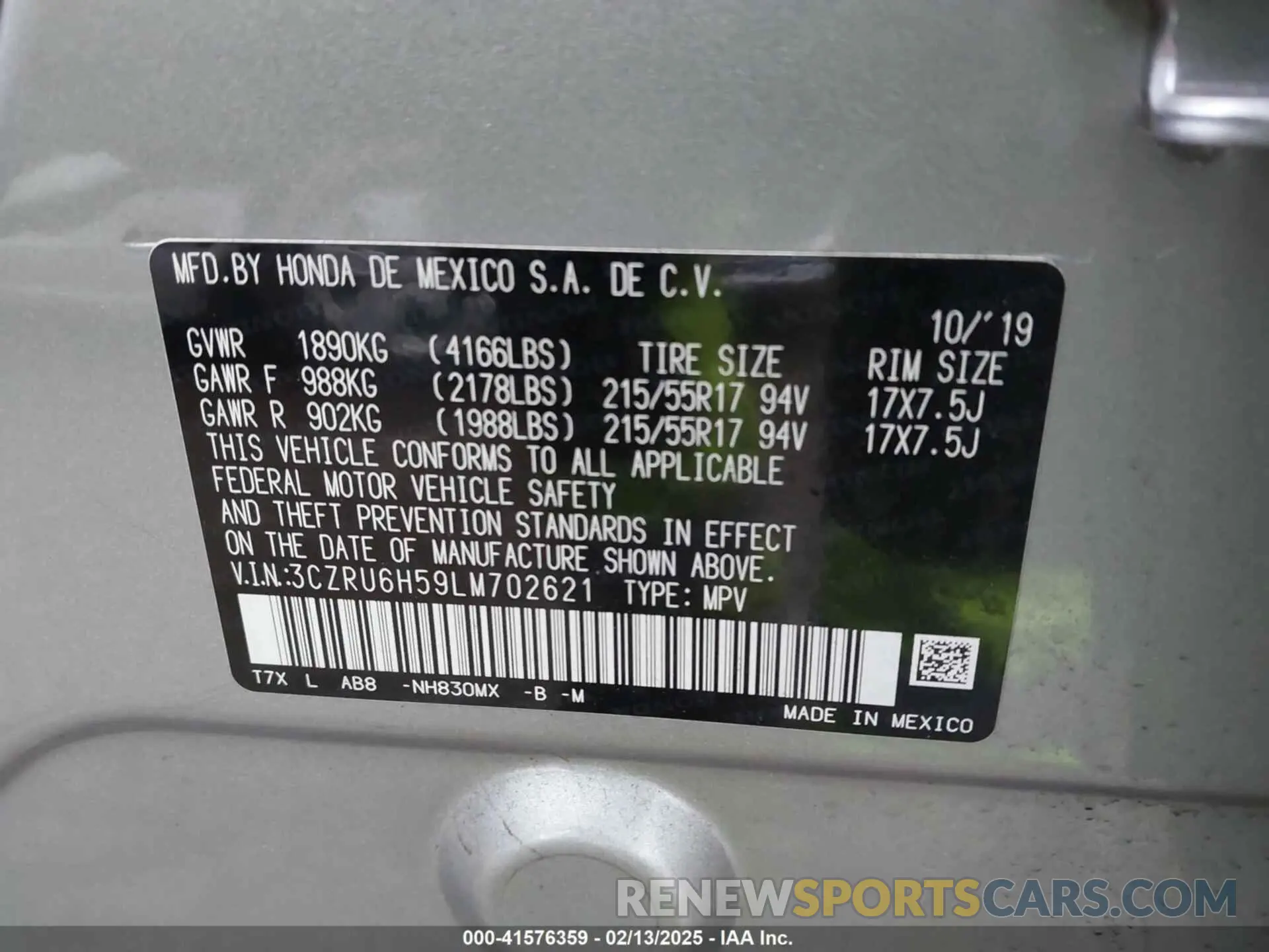 9 Photograph of a damaged car 3CZRU6H59LM702621 HONDA HR-V 2020