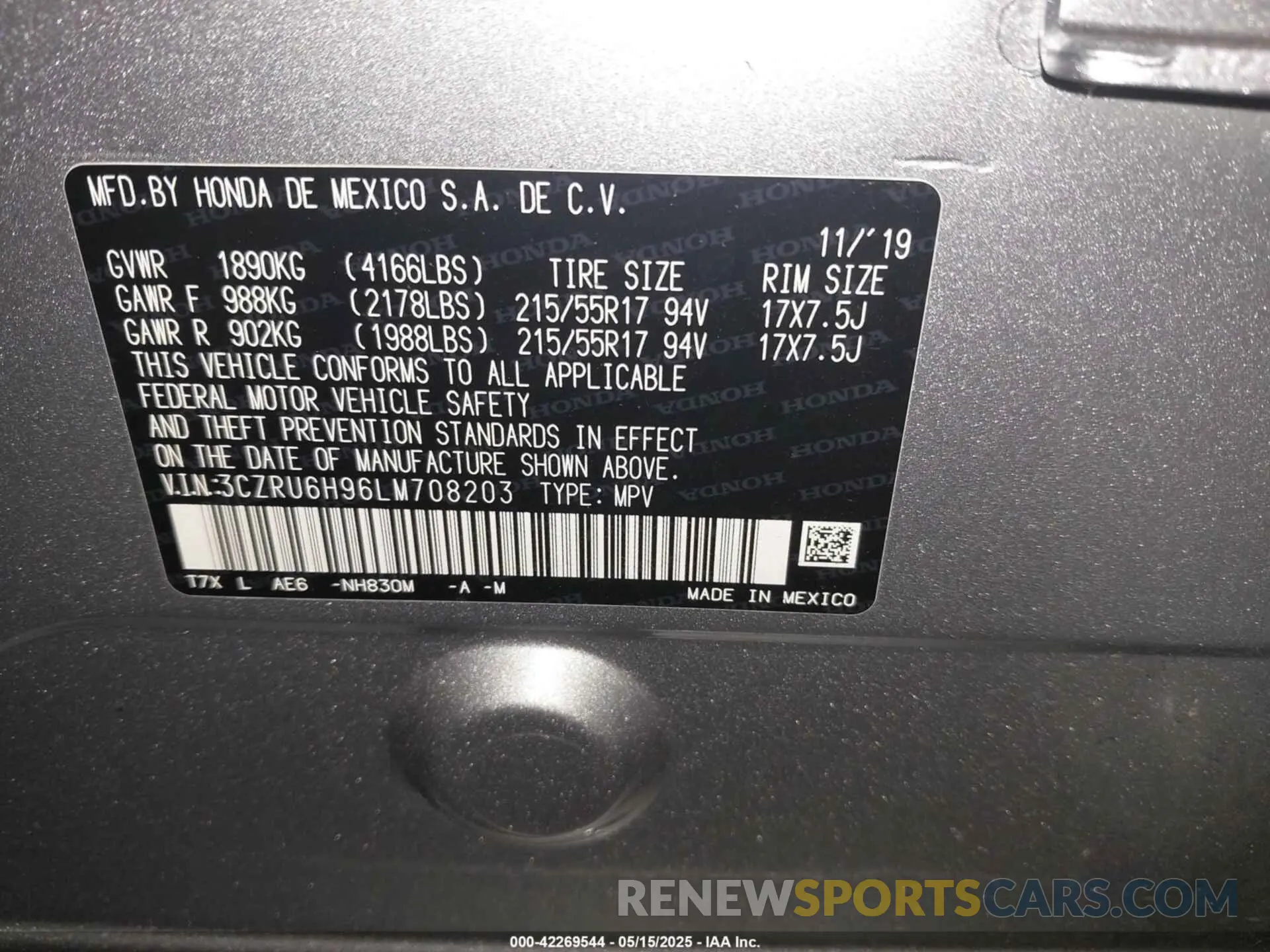 9 Photograph of a damaged car 3CZRU6H96LM708203 HONDA HR-V 2020