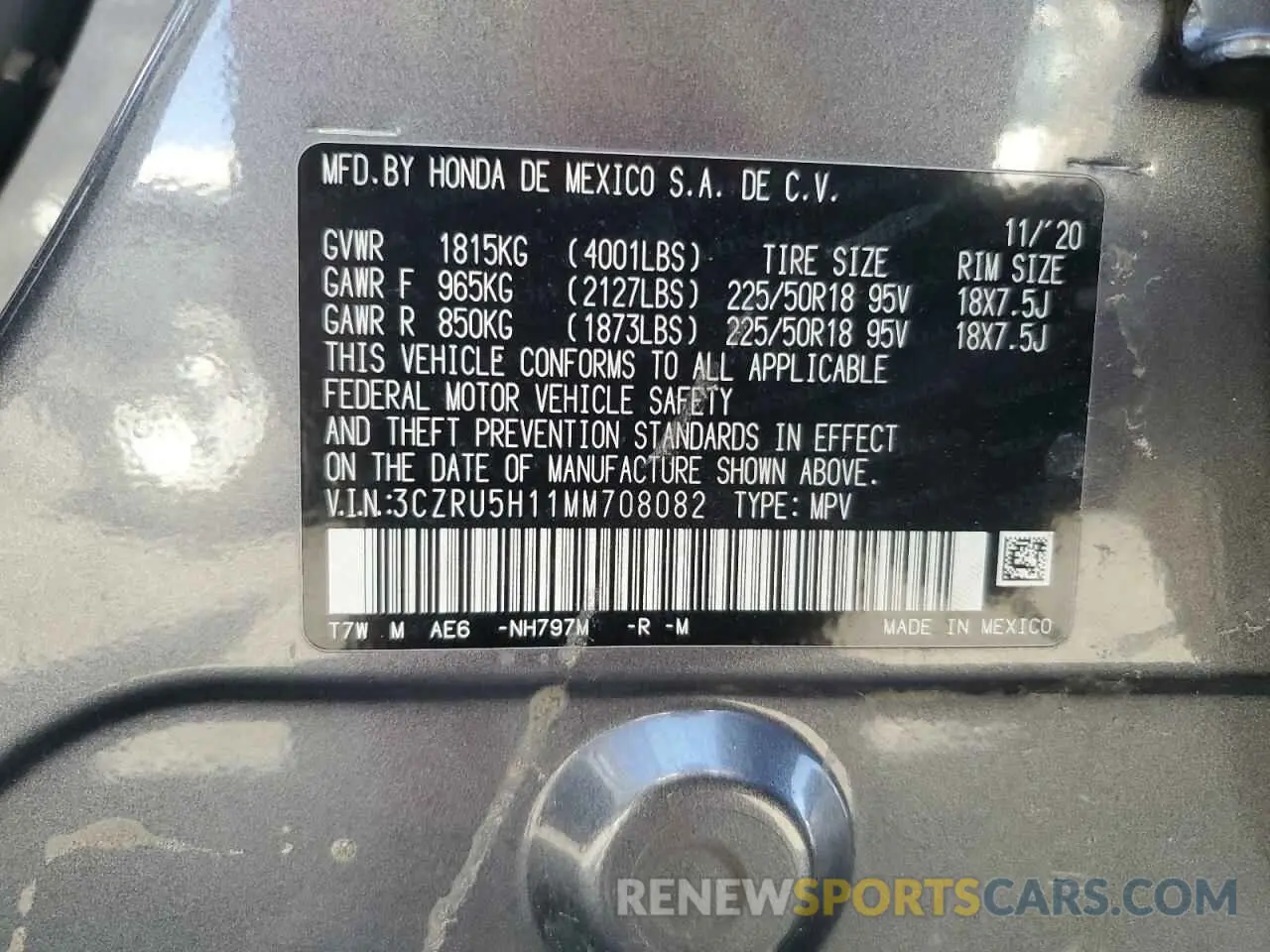 13 Photograph of a damaged car 3CZRU5H11MM708082 HONDA HR-V 2021